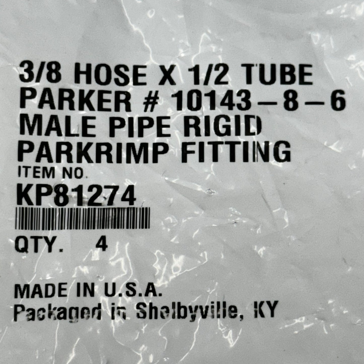 PARKER (4 PACK) Hydraulic Hose 10143-8-6 Male Pipe Rigid 3/8" x 1/2" Steel KP81274