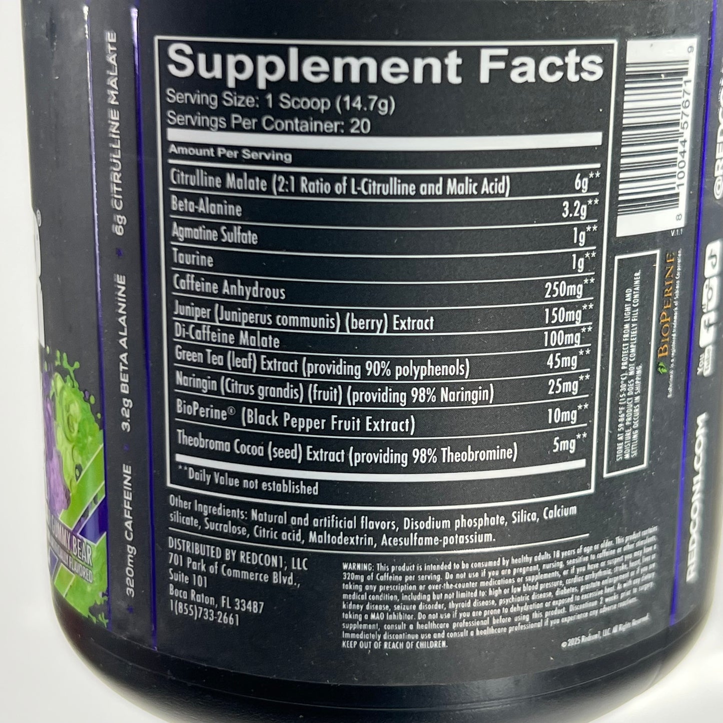 REDCON1 Pre-Workout, Sour Gummy Bear 20 Serving 10.37 oz BB 11/28