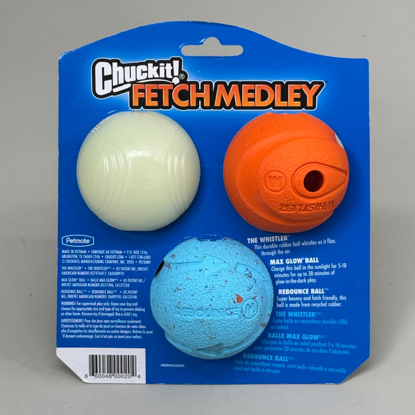 ZA@ CHUCKIT! Fetch Medley For Medium Dogs Pack of 3 Balls Blue, Orange, Glow 0520520 D