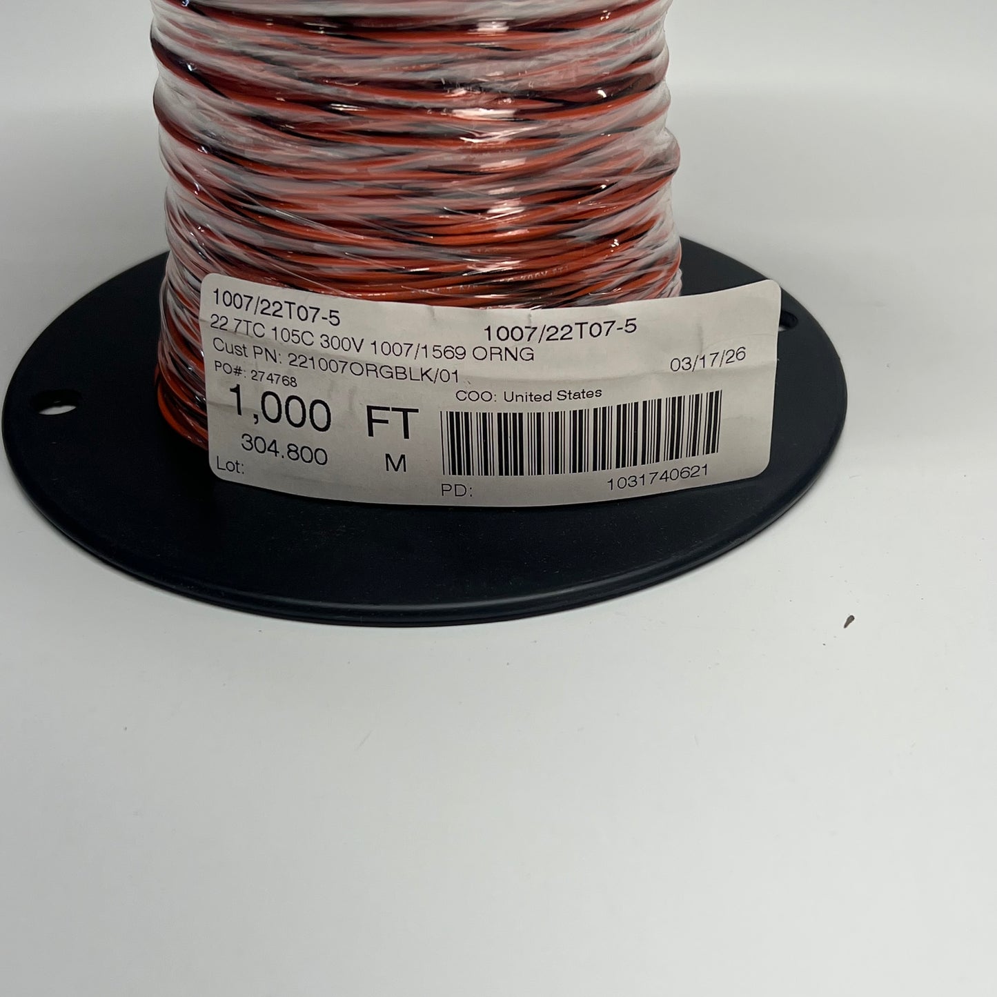 IEWC 1007 Lead Wire 7 Strand Tinned Copper 22 AWG 300V Orange 1007/22T07-5