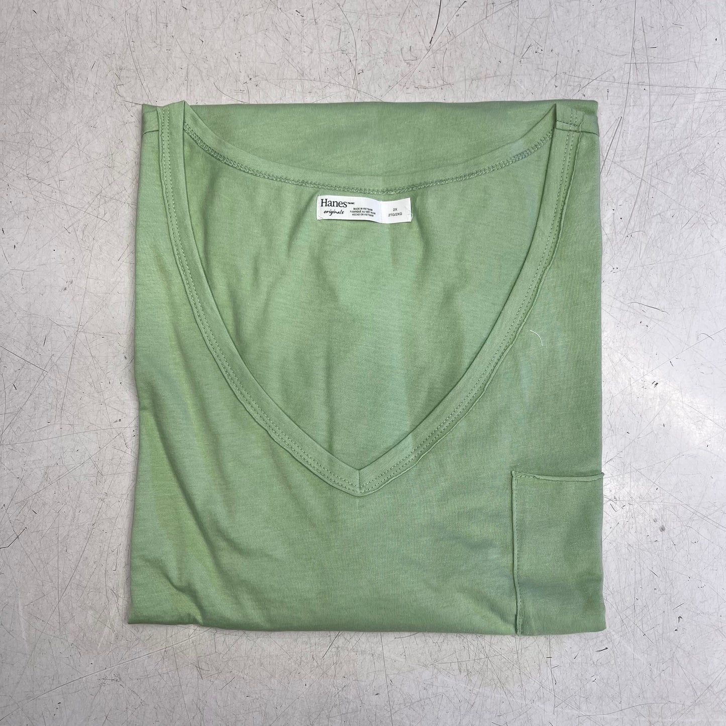 HANES Originals V Neck Tee Shirt W/ Chest Pocket Women's Sz 3X Butter Mint
