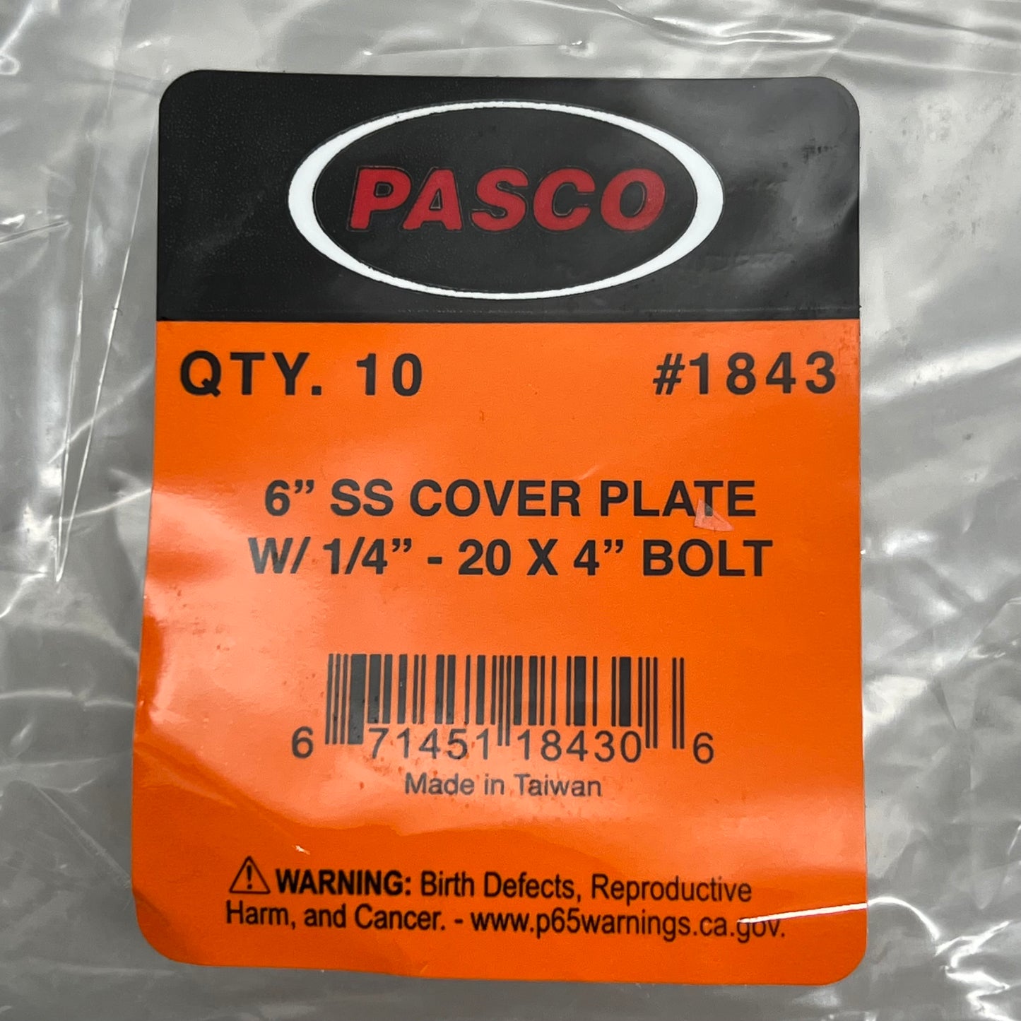 PASCO 6" Cleanout Cover Plate w/ Bolt Stainless Steel 1/4" x 20 x 4" Bolt 10pk 1843