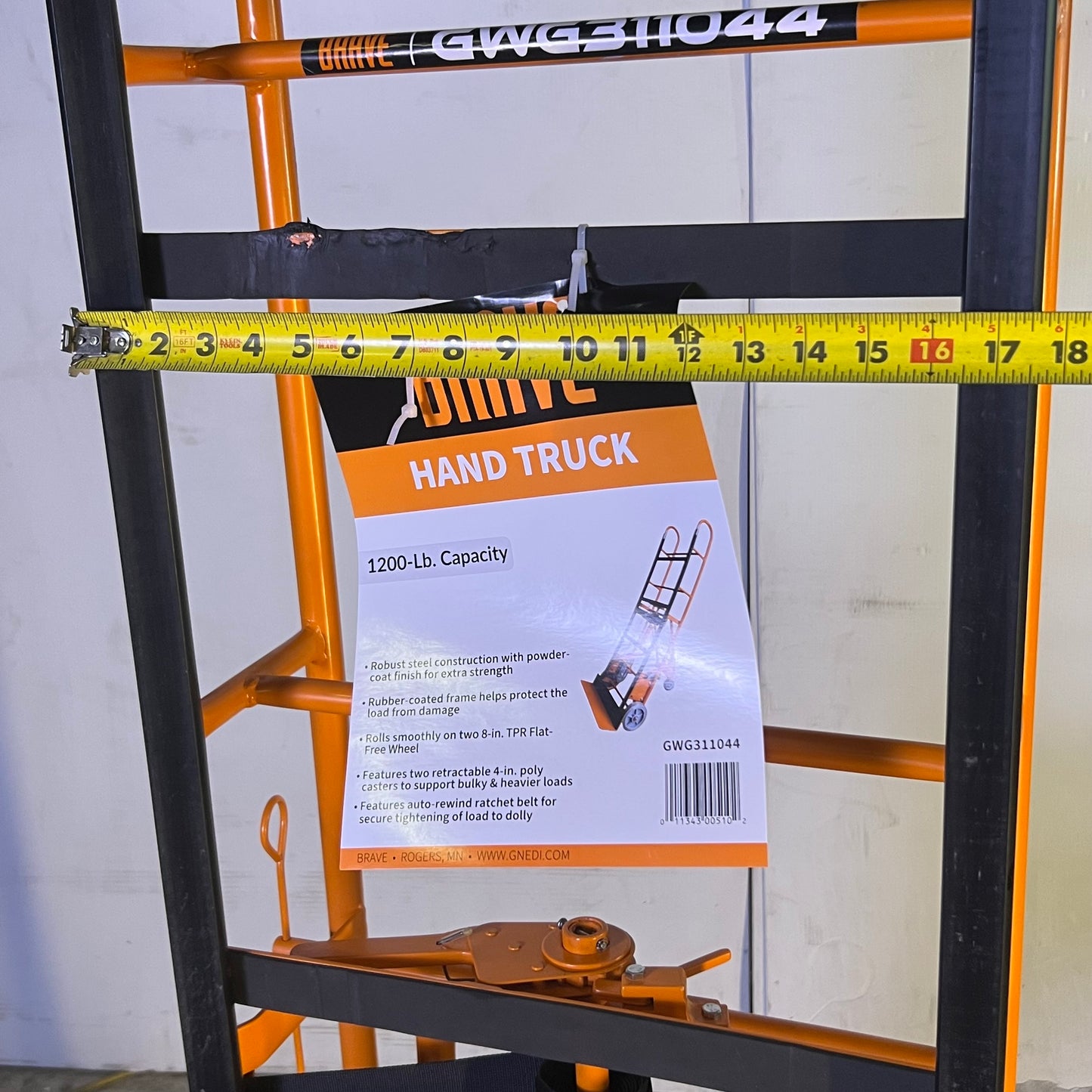 BRAVE Hand Truck 1200 Lb. Sz 17.5"W x 8"L x 65"H Orange GWG311044