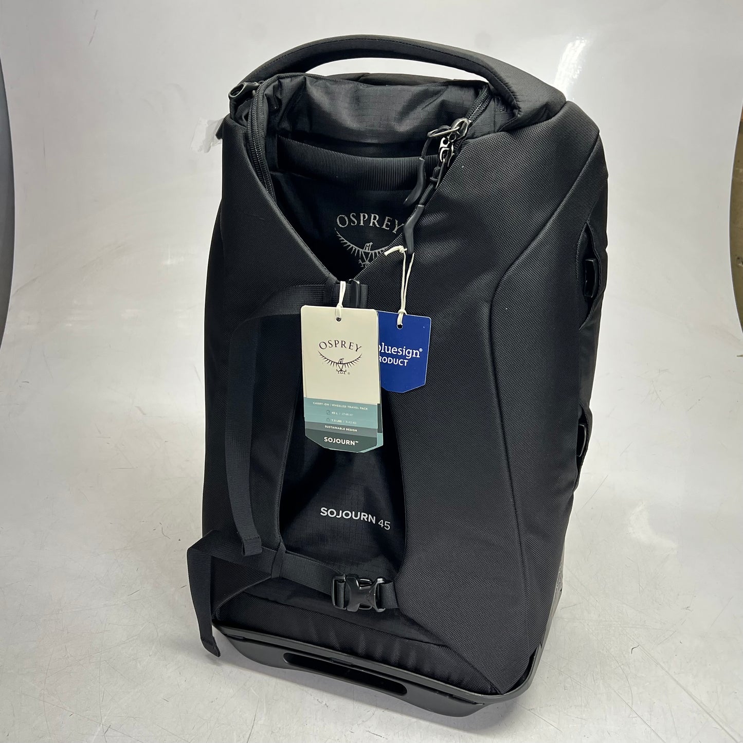 OSPREY Sojourn Shuttle Bag Rolling Duffel Tough Handle 45L Cap Black 10005387