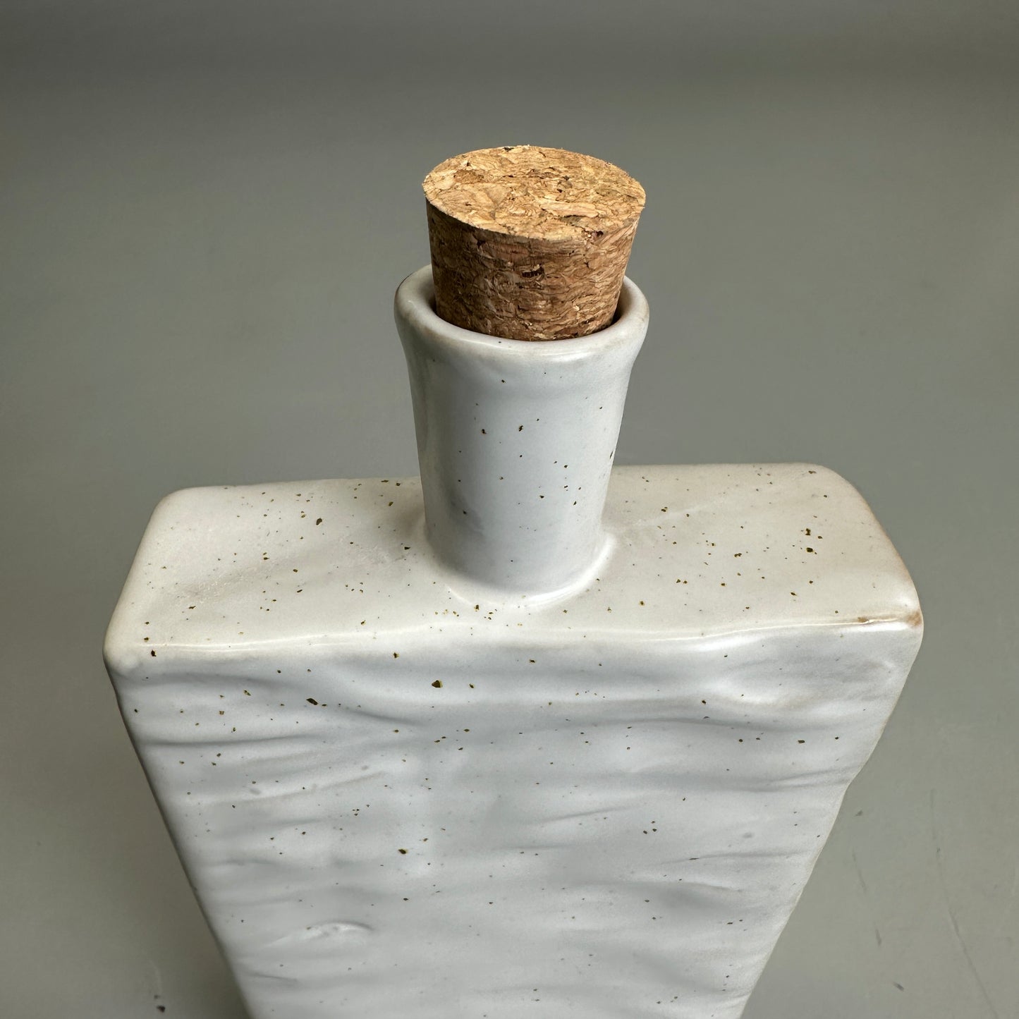 8" Embossed Stoneware Bottle w/Flower & Cork Stopper White