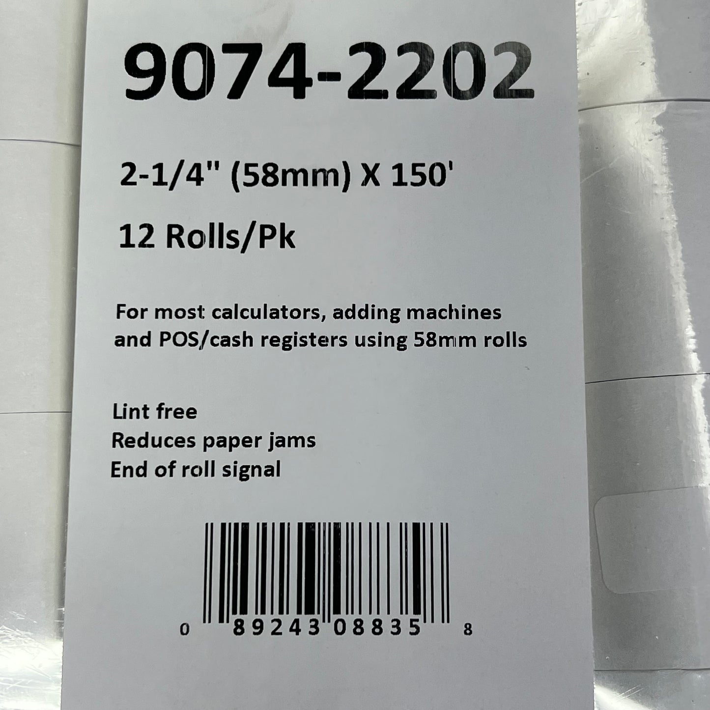 ZA@ (2 PACK, 12 ROLLS EACH) 1-Ply Lint Free Receipt Paper 2-1/4" X 150' White 9074-2202