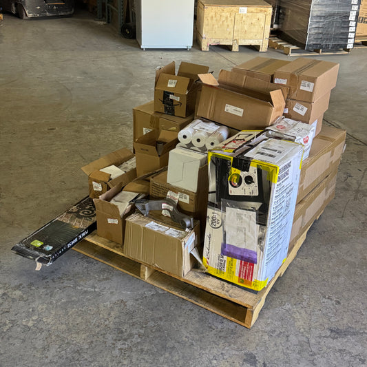 ZA@ Pallet of MIXED Battery Charger, Receipt Paper, Folders Letter, Railroad Train Railcar, Etc... (AS-IS)