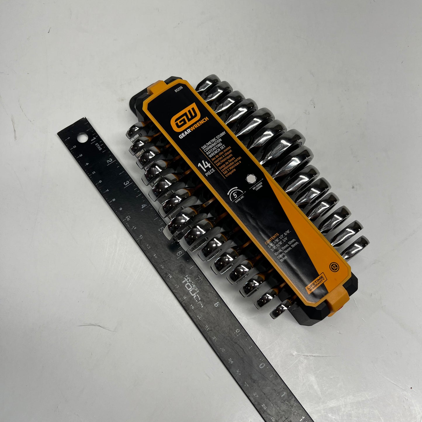 GEAR WRENCH Sae Metric Stubby Combination Wrench Tool Set 72 Tooth 14 Pc 85206