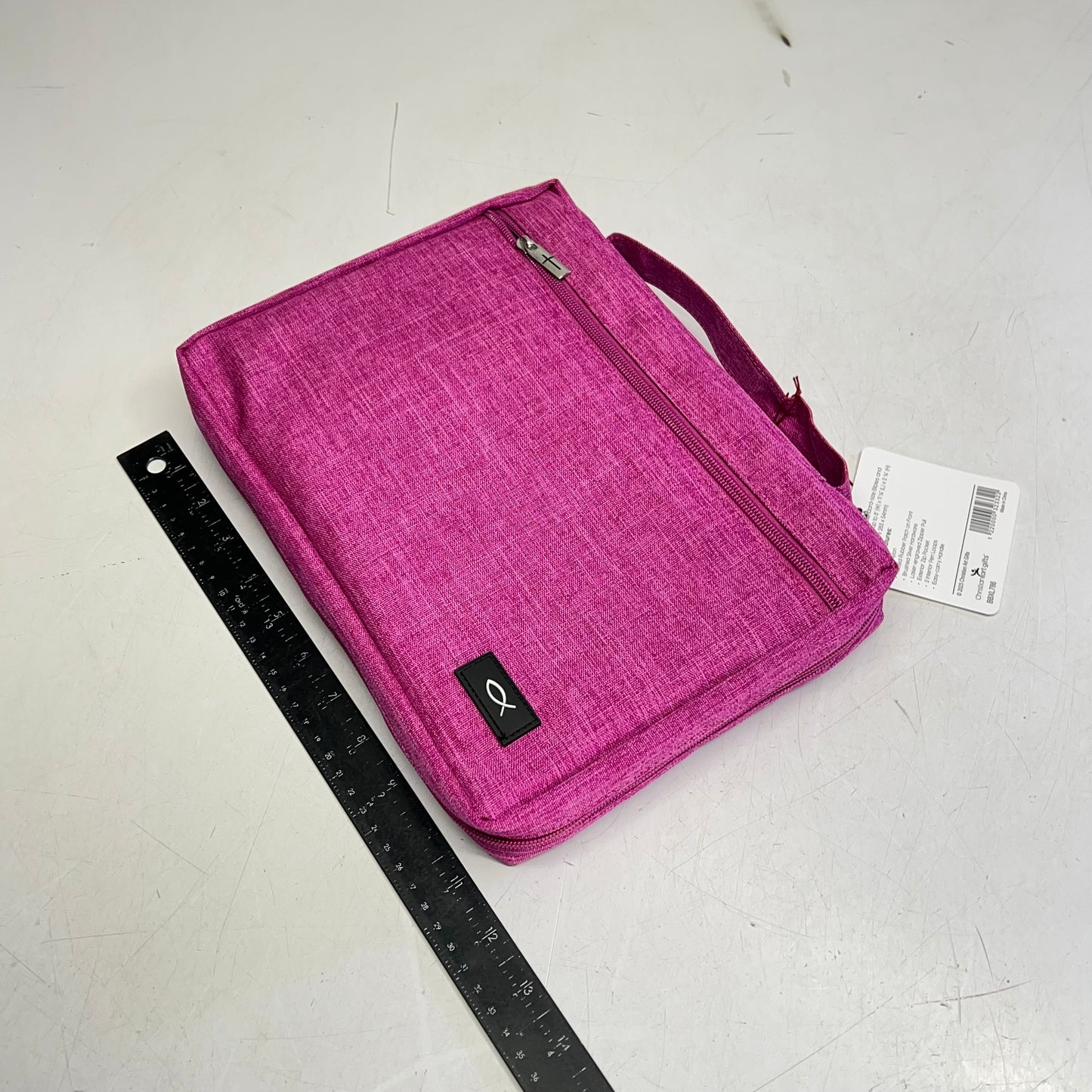 CHRISTIAN ART GIFTS Poly Canvas Value Bible Cover W/ Ichthus Patch 8"x11" Raspberry Pink BBC786