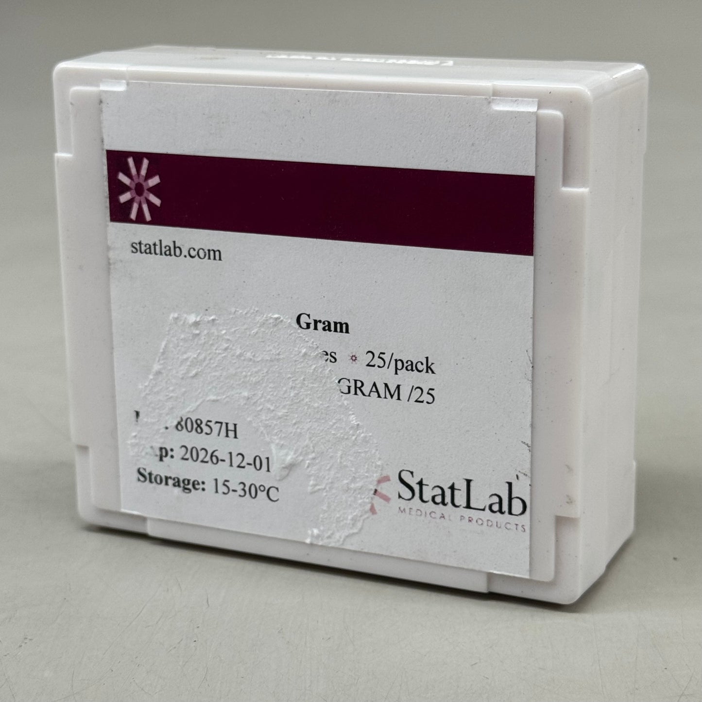 STATLAB (25 Pack) Gram Stain +/- Control Slides For Medical Use 80857H BB:12/26