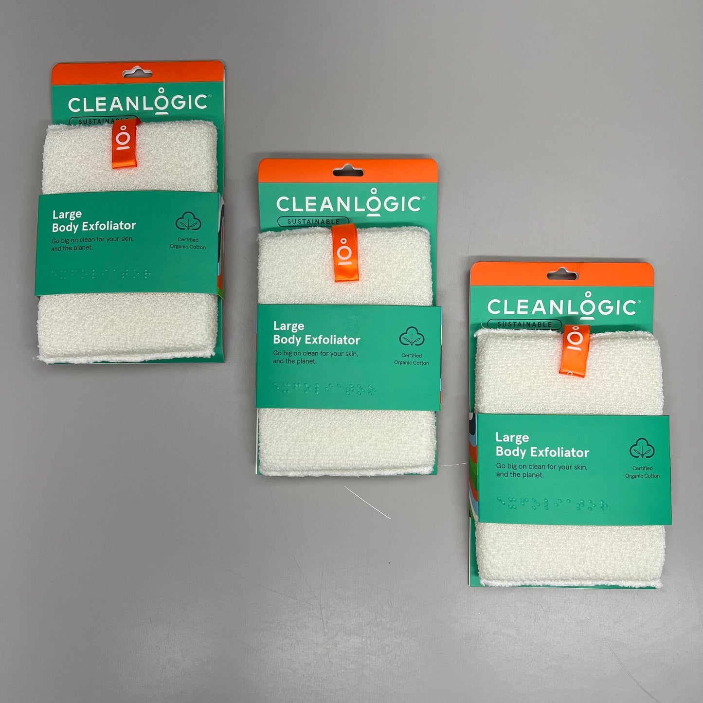 CLEANLOGIC (3 PACK) Hangable Cotton Large Body Exfoliator 4"X6" White 21102241