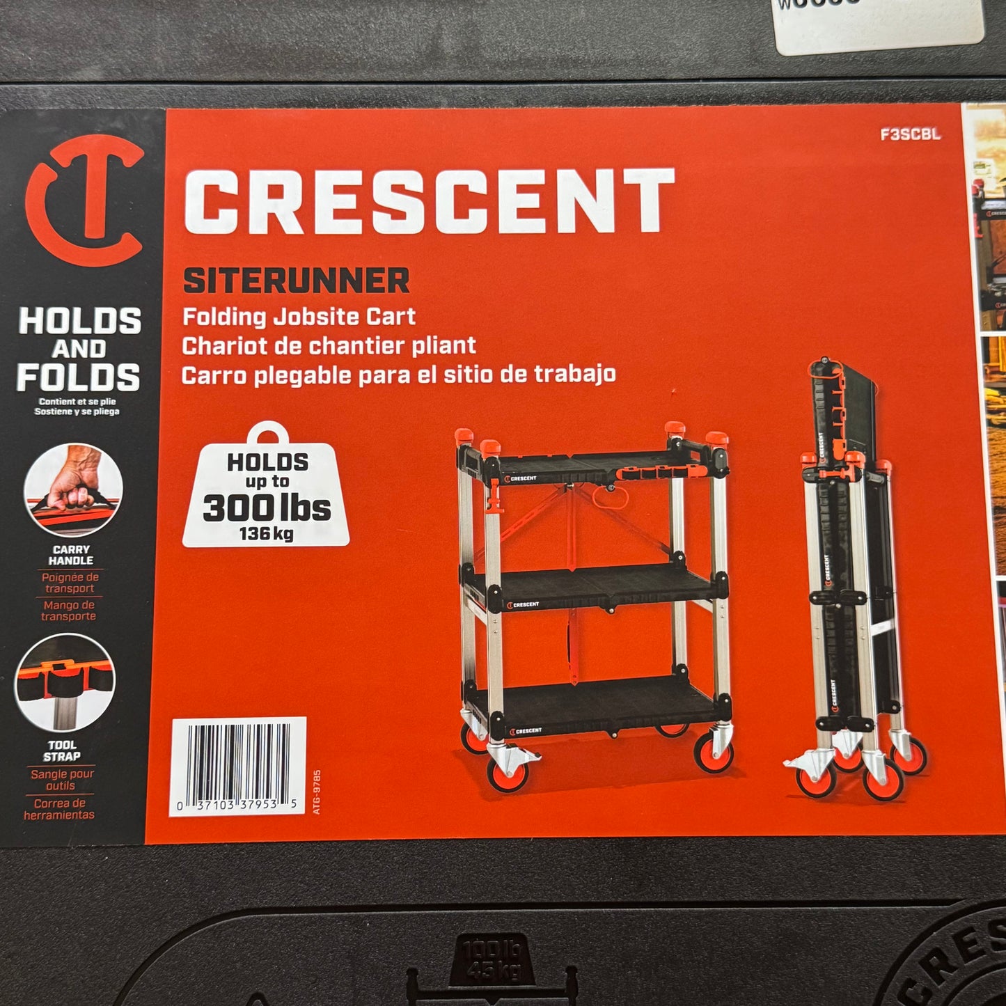 CRESCENT Folding Jobsite Cart Sz 29.5"L x 18"W x 42"H, Black & Orange ATG-9785