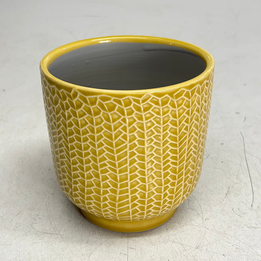 SILVER TREE Mini Fern Pattern Urn Shape Ceramic Plant Pot 6"x5.5" Yellow A11044
