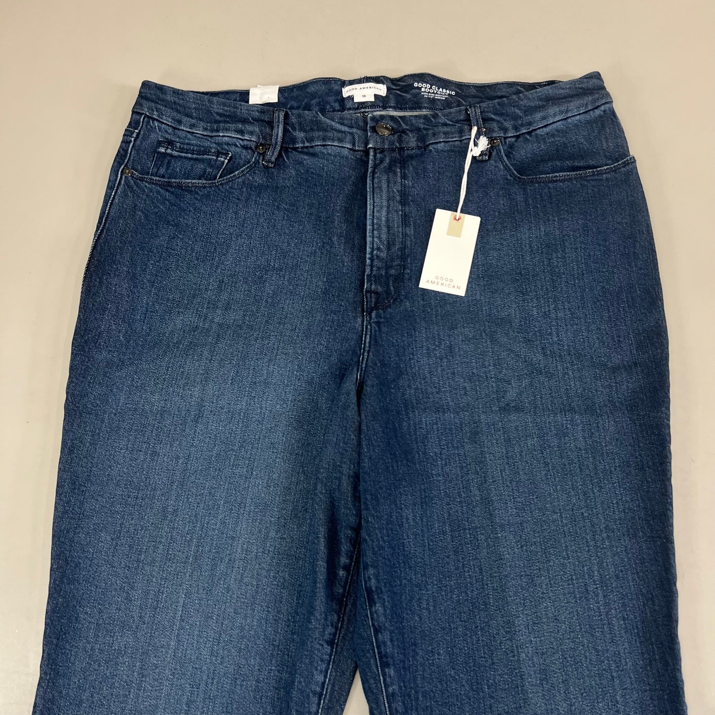 GOOD AMERICAN Good Classic Slim Bootcut High-Rise Jeans Women's Sz 18 Plus Indigo700 GCLBT220T
