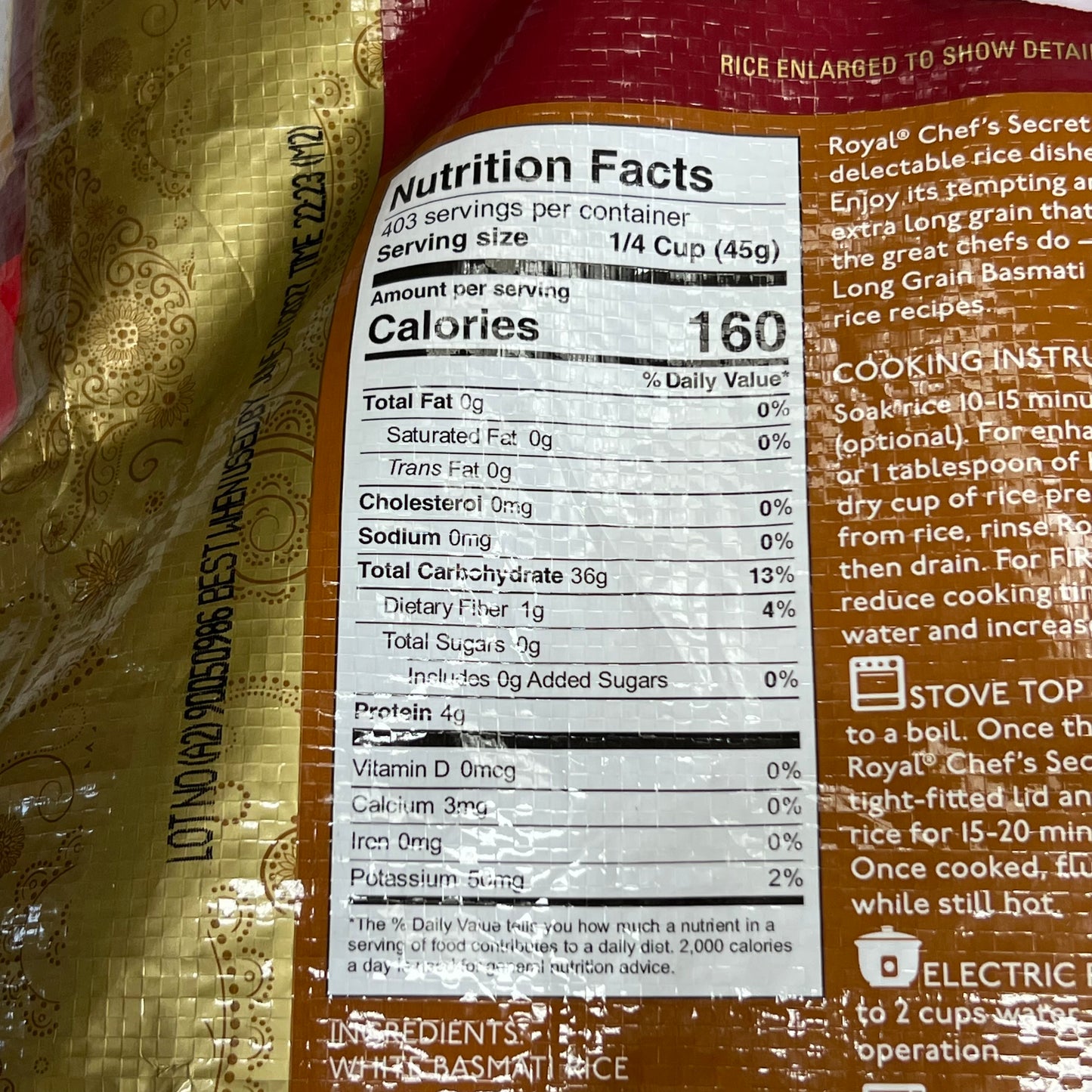 ROYAL Chef's Secret Basmati Rice Extra Long Grain 40lb BB 06/27