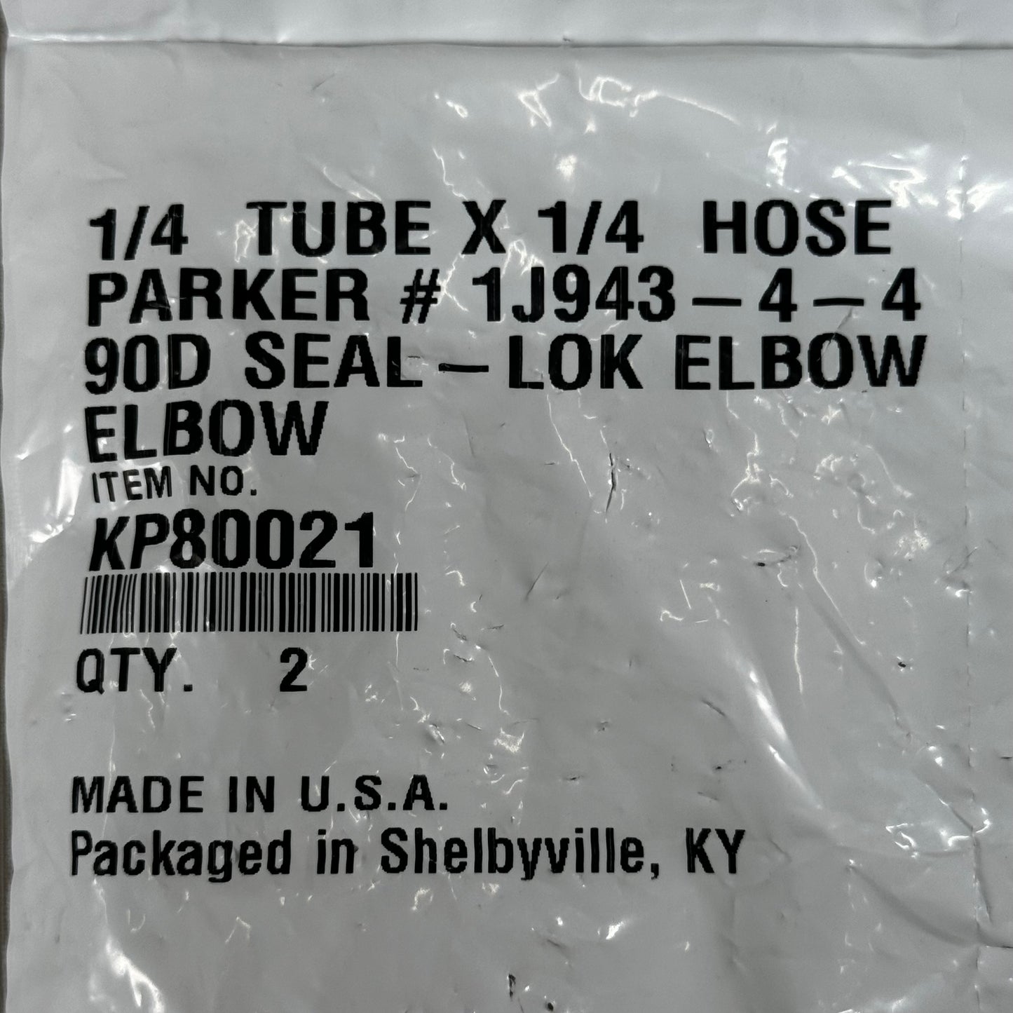 PARKER (2 PACK) Hydraulic Hose 1J943-4-4 90° Elbow 1/4" x 1/4" Steel KP80021