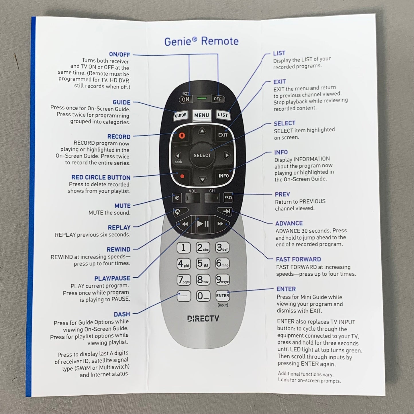 DIRECT TV Universal Remote Controls RC73MP-19 (New)