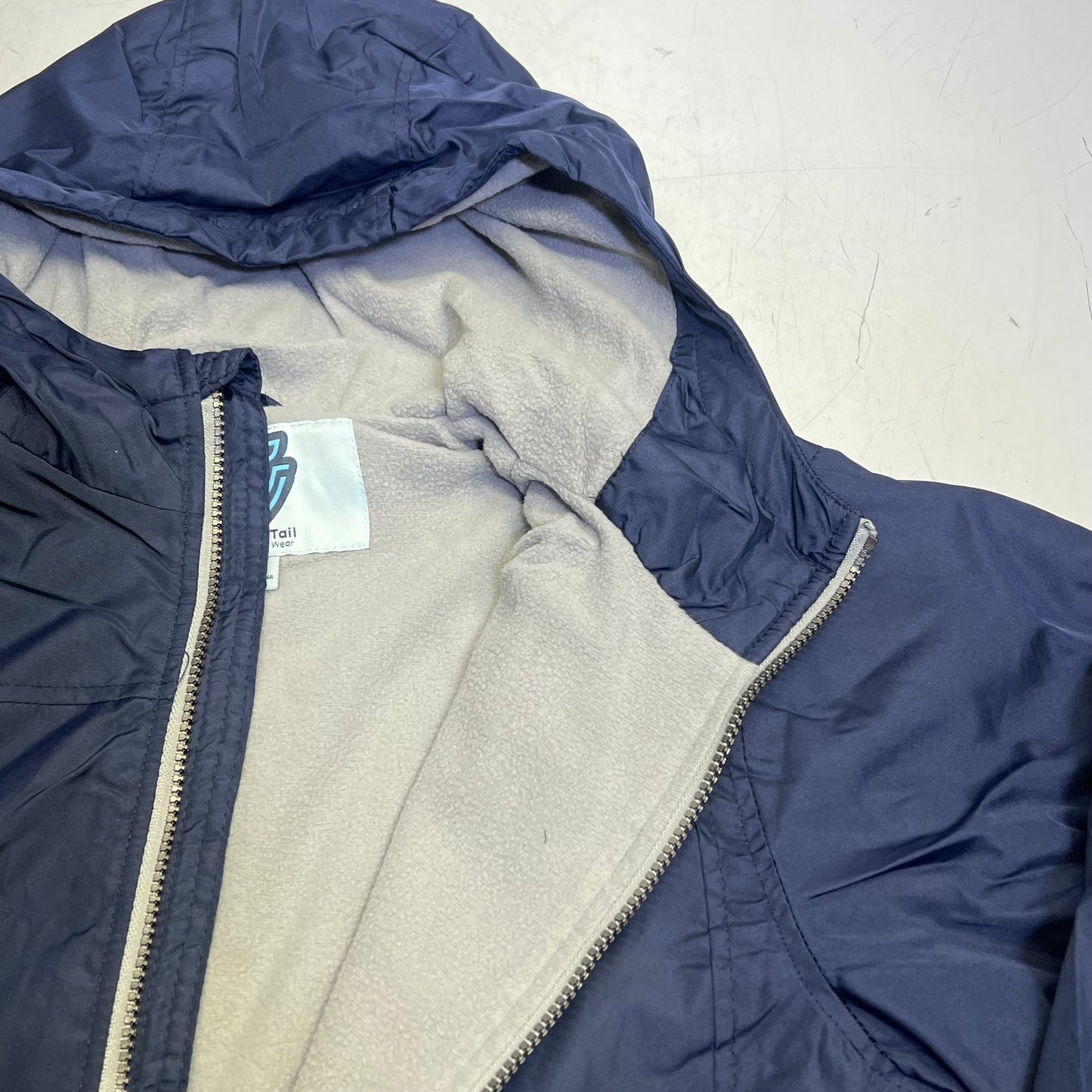 WHALES TAIL PERFORMANCE WEAR Fleece Lined Windbreaker Jacket Boys Sz L Navy Blue