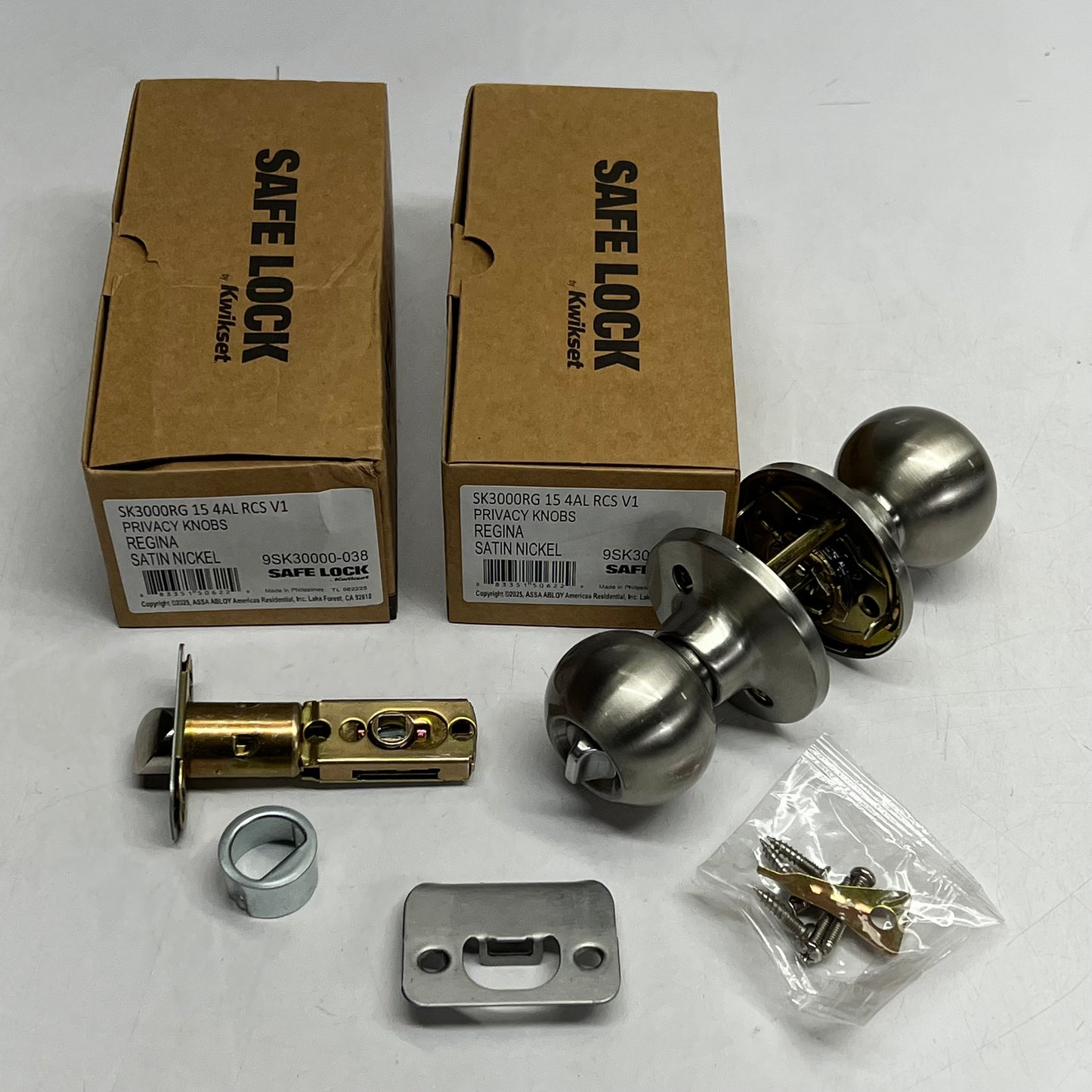 ZA@ KWIKSET Regina Privacy Knobs Satin Nickel SK3000RG-038