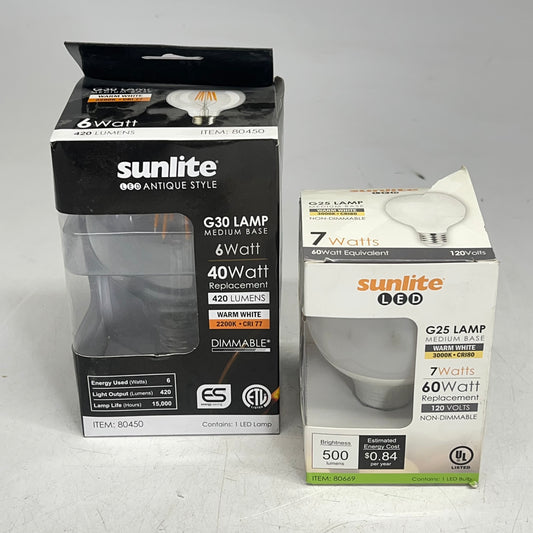 ZA@ SUNLIGHT (2 PACK) Led G25 Lamp White Bulb & G30 Antique Style Bulb Medium Base  Warm White (As-is)
