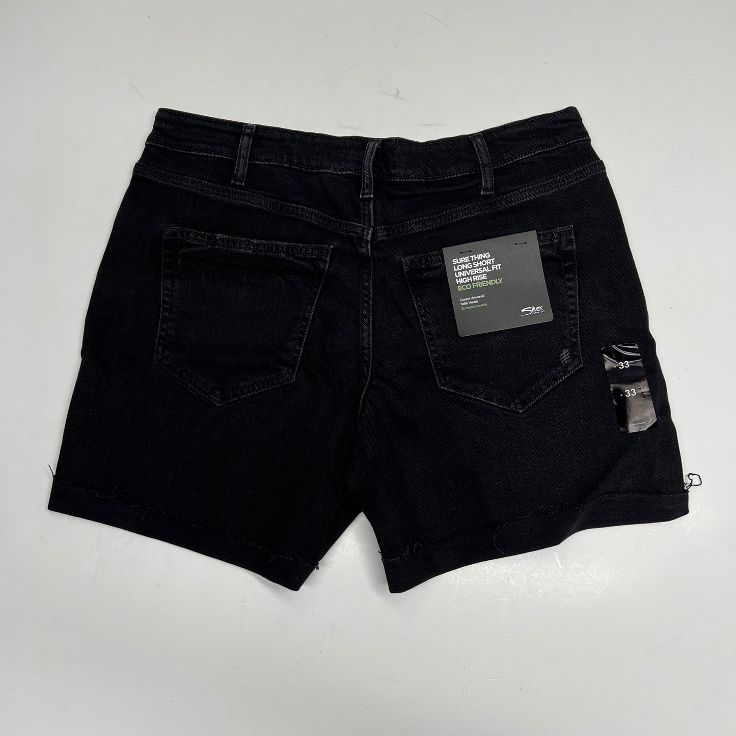SILVER JEANS CO Sure Thing Long Jean Short Womens Size 33/6.5 Black L28517BOA528