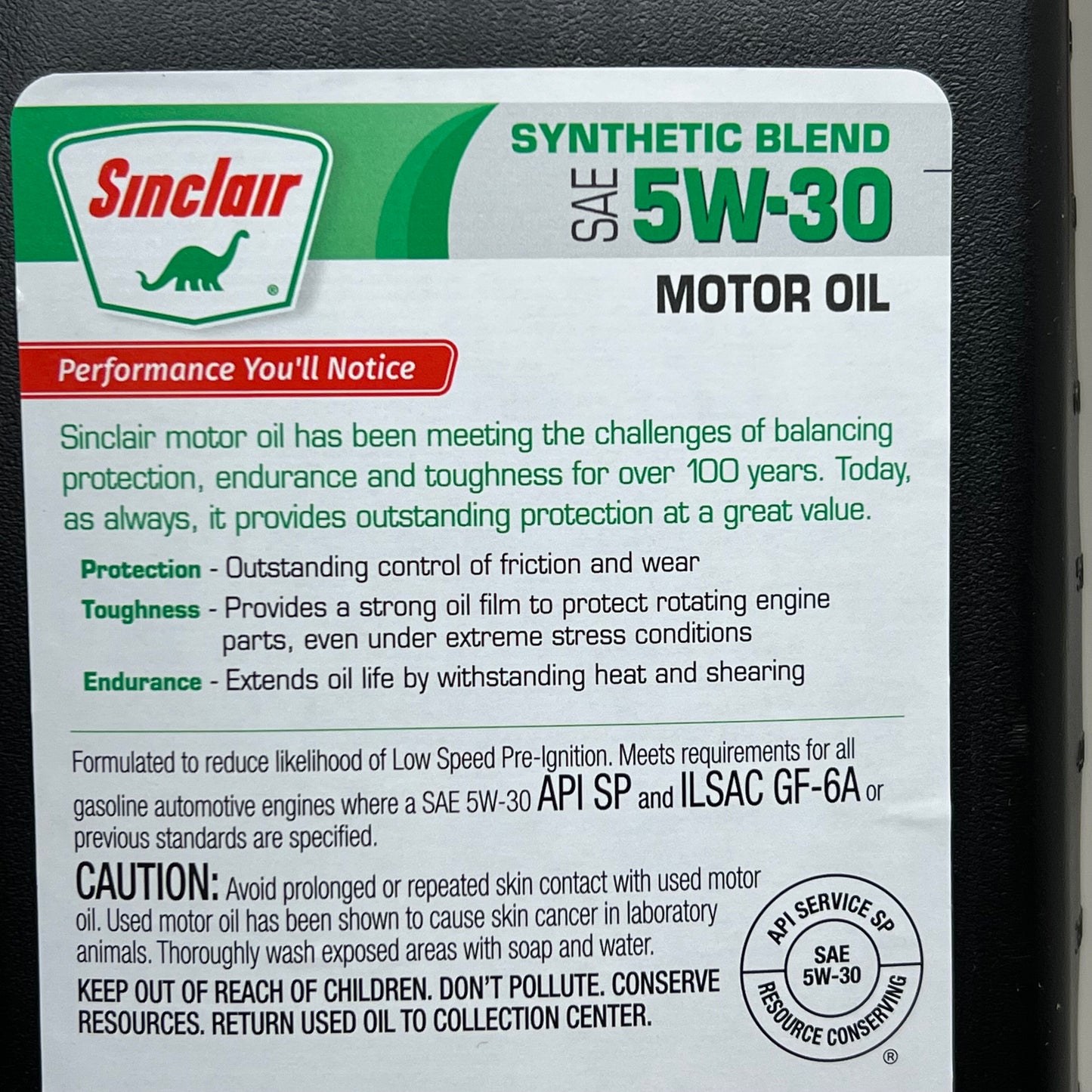 SINCLAIR (6 PACK) Durable Protection Synthetic Blend 5W-30 Motor Oil 1qt 832014