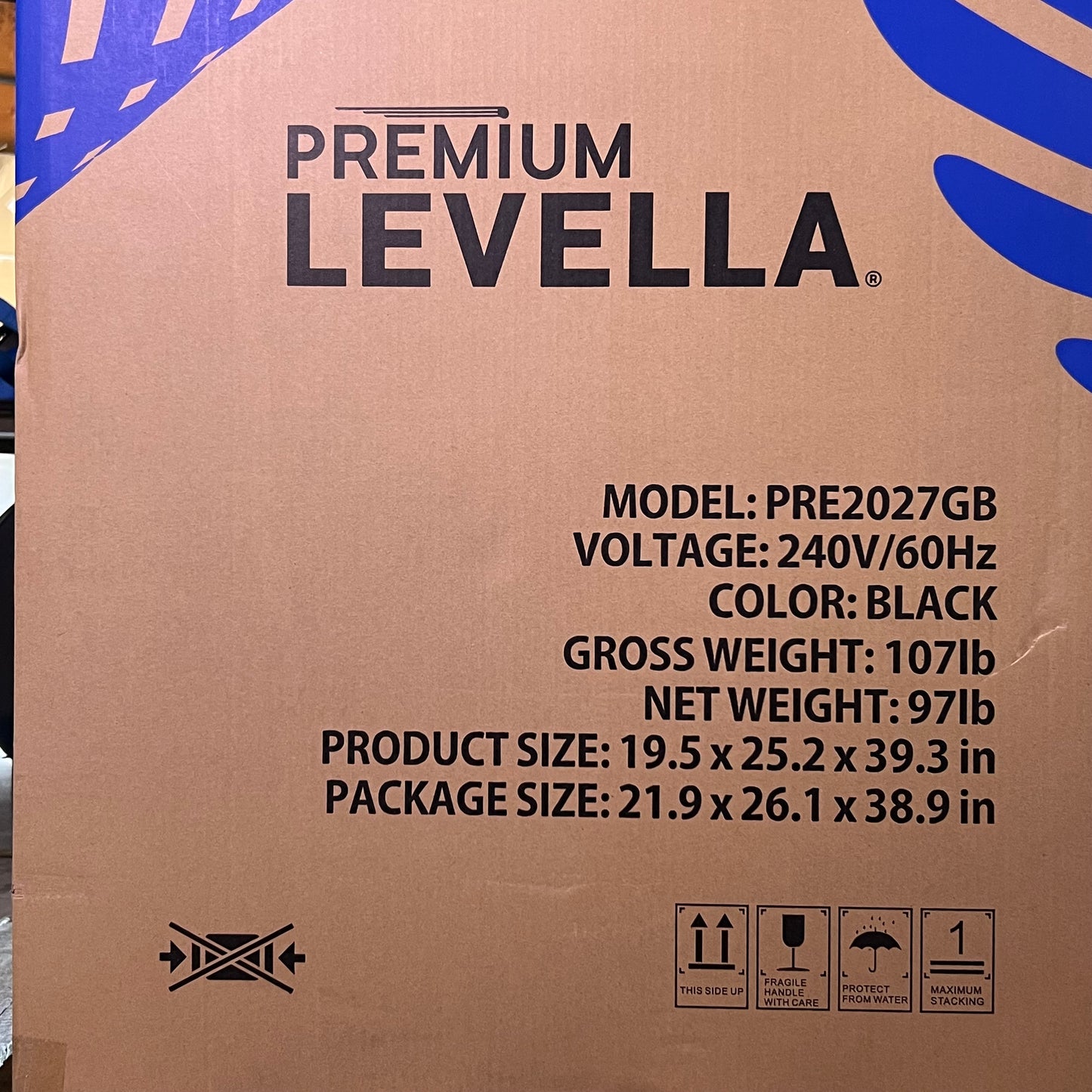ZA@ PREMIUM LEVELLA  Freestanding Electric Range 240V PRE2027GB Sz 19.5" x 25.2" x 39.3" Black (New)