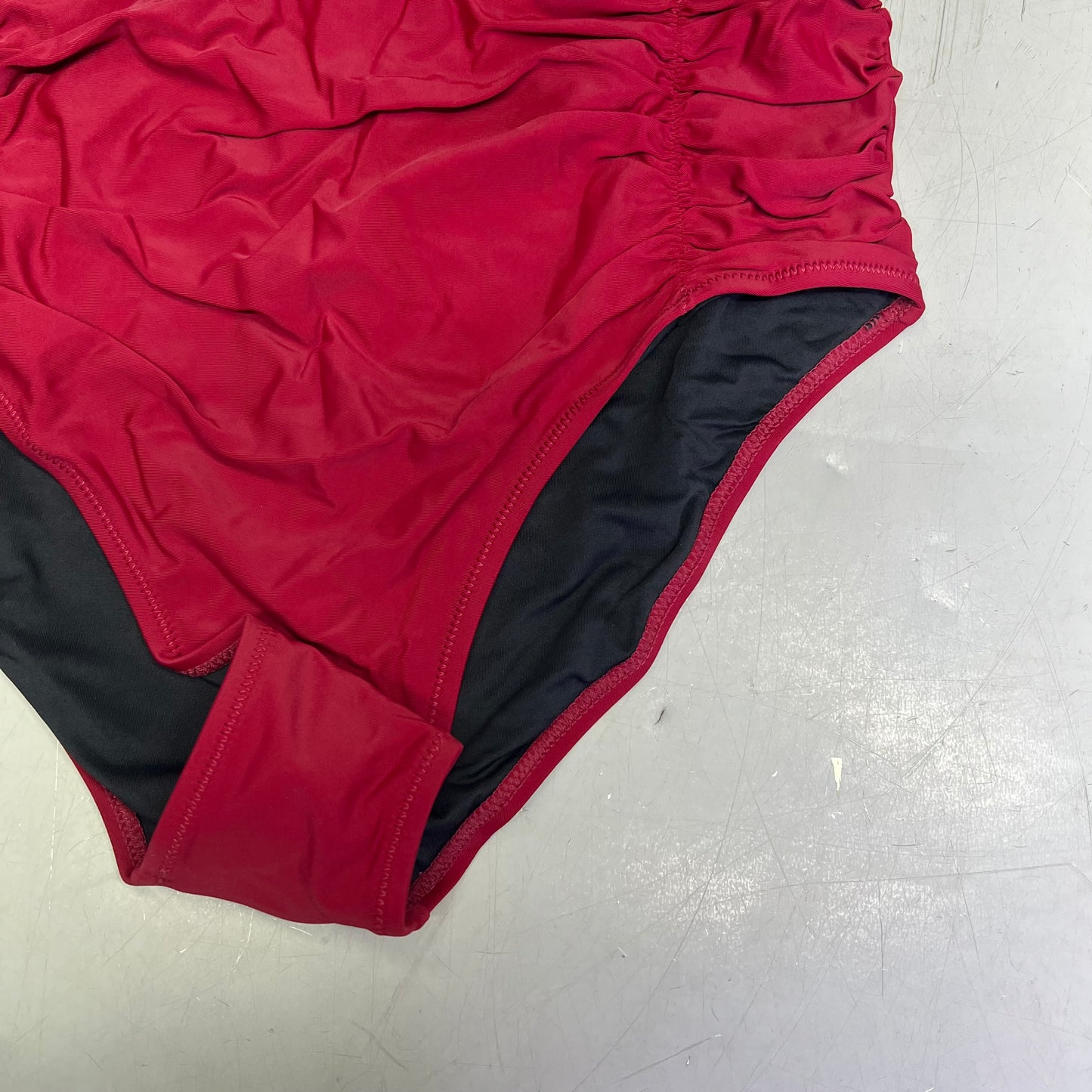 CHARMO Tie Shoulder Strap One Piece Scrunched Torso Swimsuit Women's Sz L Red