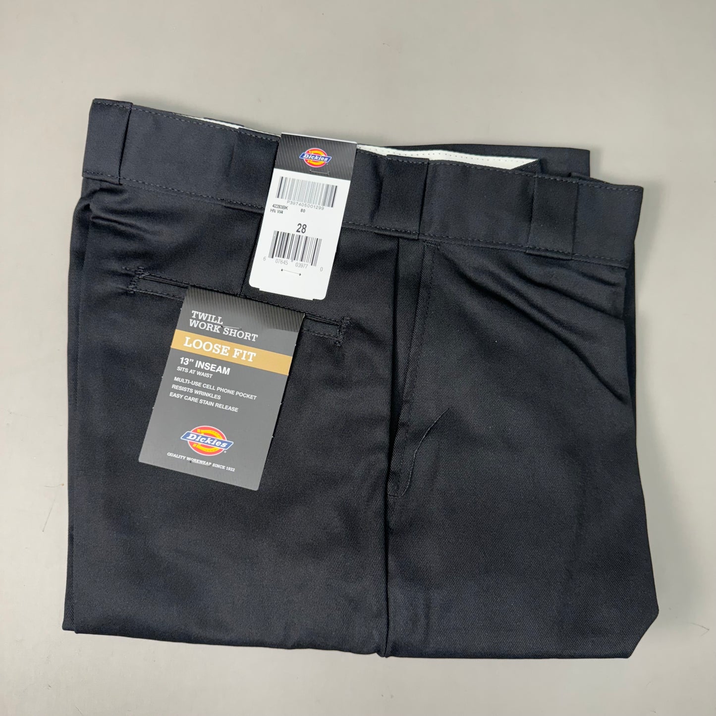 DICKIES Loose Fit Twill Work Shorts 13" Inseam Men's Sz 28 Black 42283BK