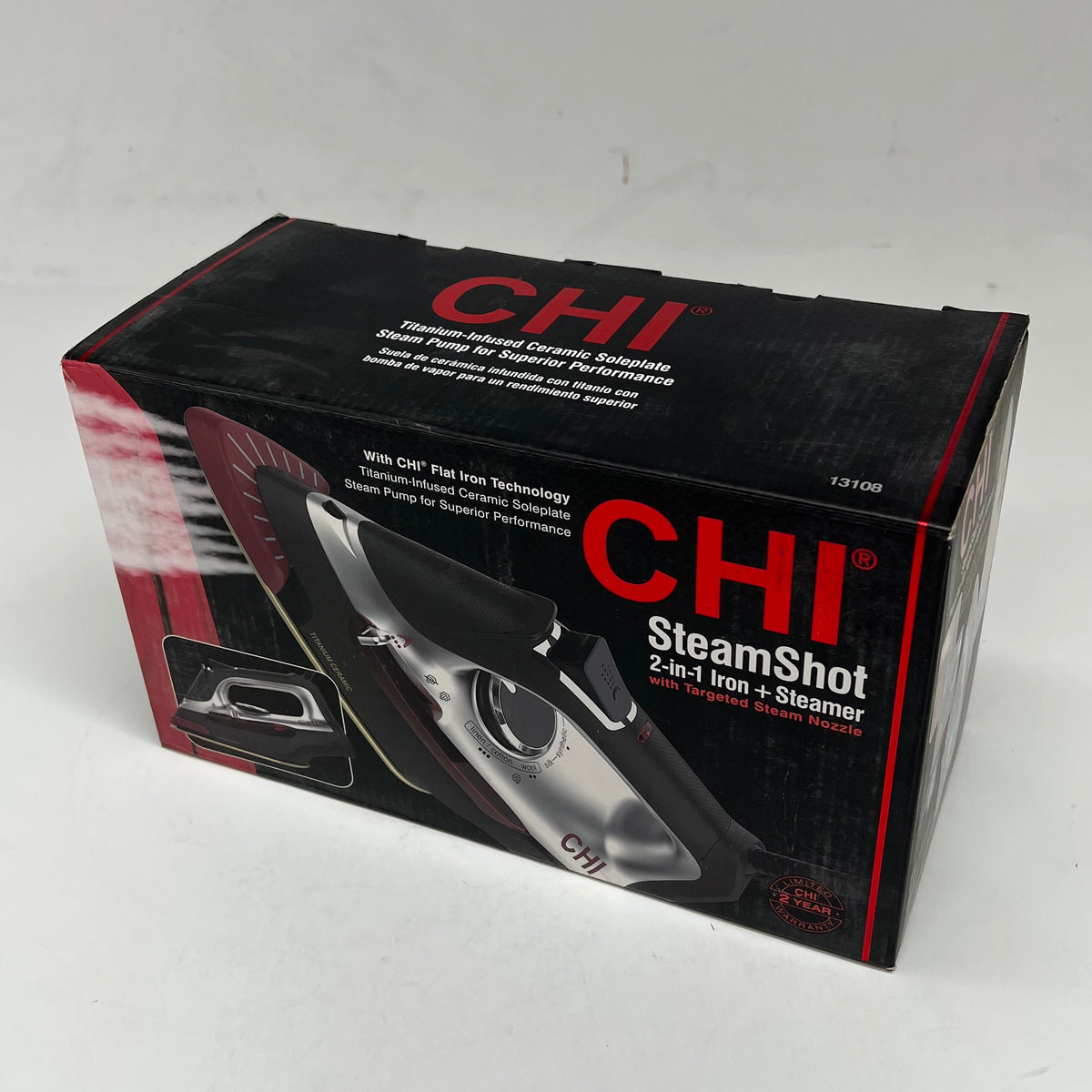 CHI Titanium-infused Steamshot 2-in-1 Iron & Steamer Red/Black/Silver 13108