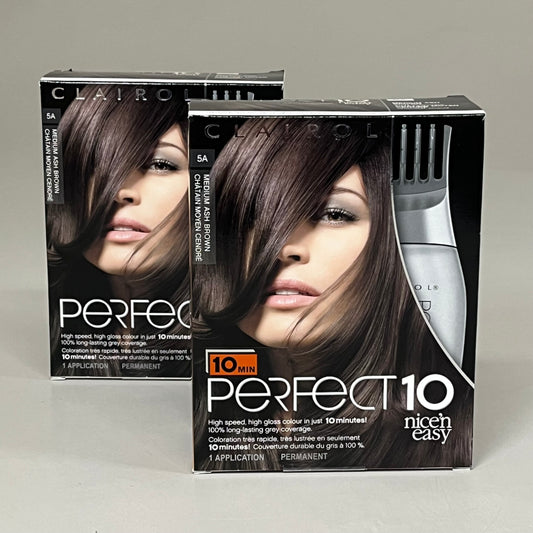 ZA@ CLAIROL (2 PACK) Perfect10 Nicen'Easy High Gloss Hair Dye 5A Medium Ash Brown