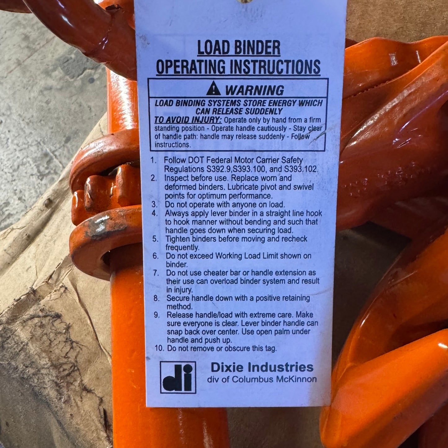DIXIE INDUSTRIES Load Binder 9,200 lb Working Load Limit Sz 1/2" x 3/8" 00708