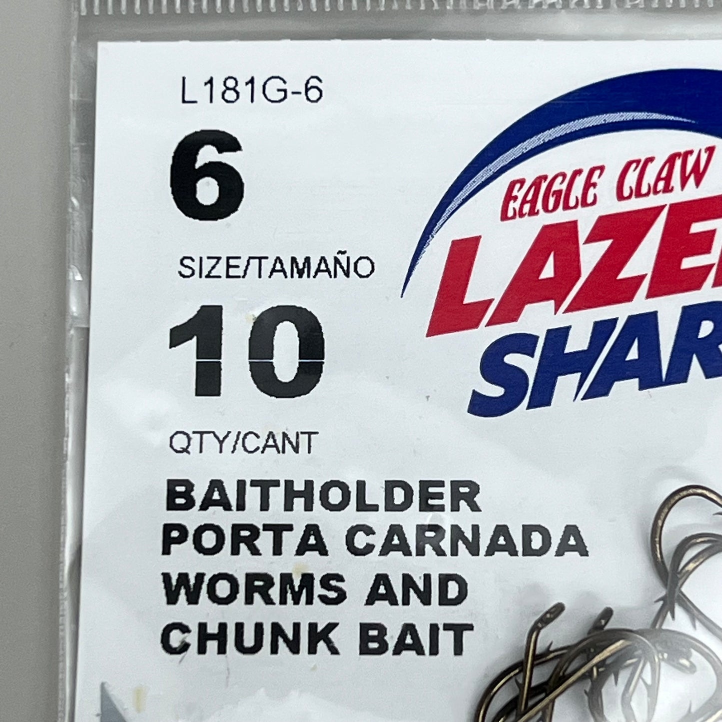 EAGLE CLAW (5 PACK) Lazer Sharp Down eye Baitholder Hook Bronze #6 10pc L181G-6