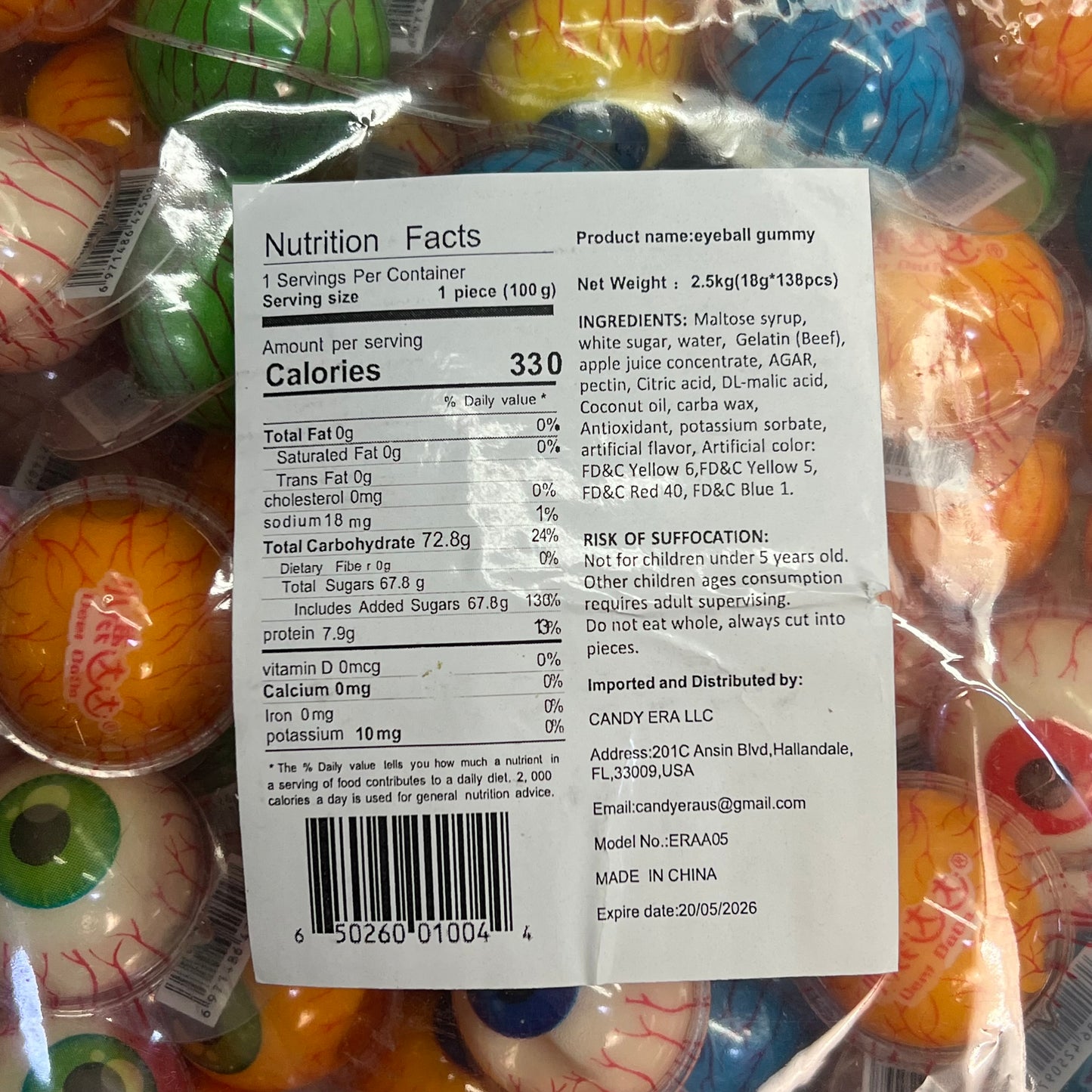 DEER DADA (5 LBS PACK) Eyeball Gummy Candy W/ Surprise Filling BB 05/26