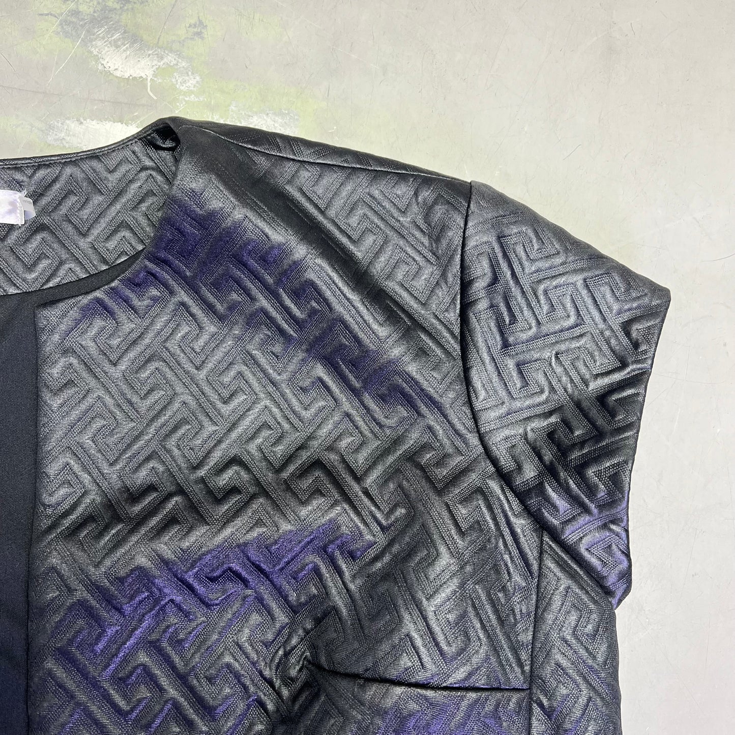 NATORI Textured Quilted Vest Maze Short Sleeve Cardigan Women's Sz XL Black