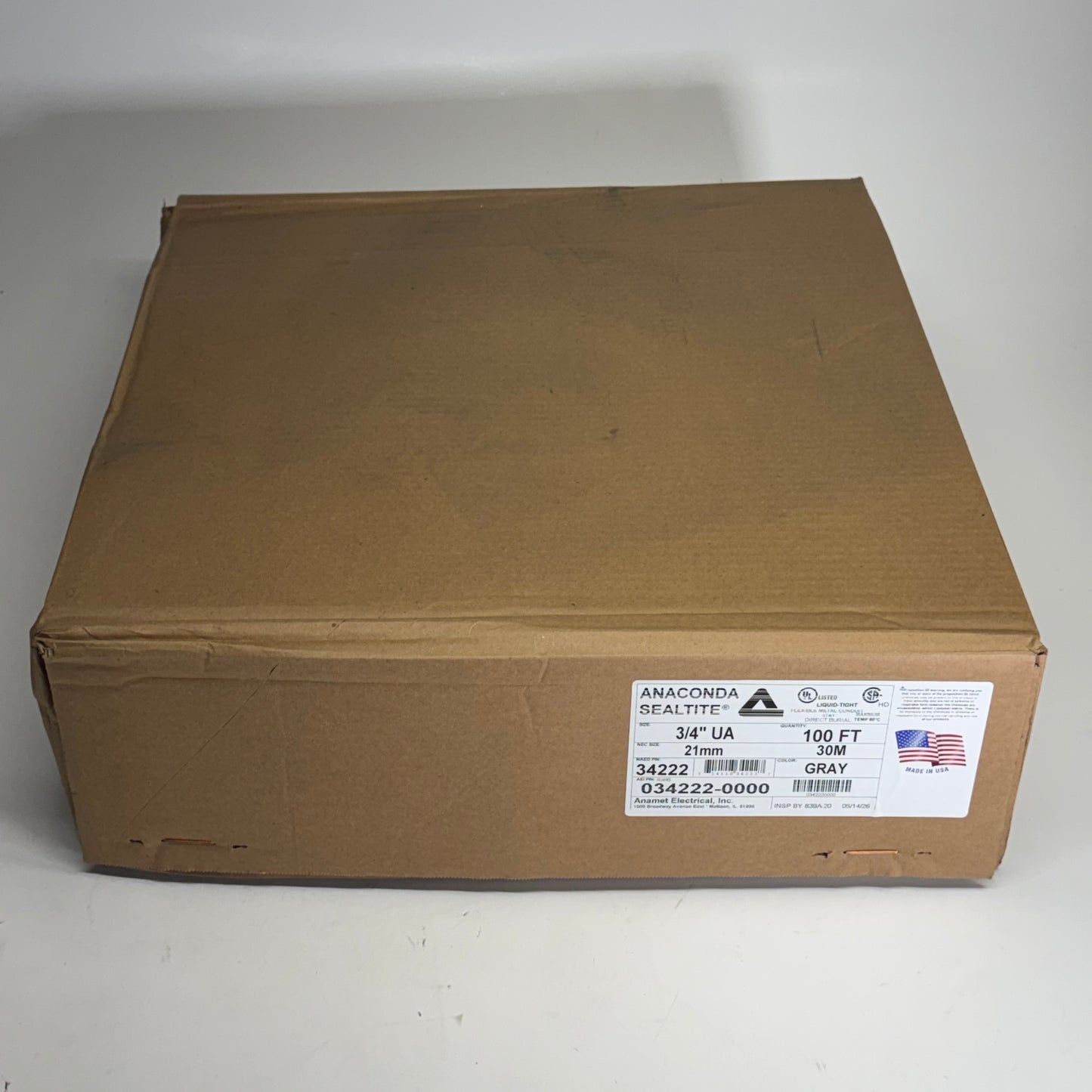 ANACONDA SEALTITE Flexible Metal Conduit 3TA1 Sz 1 3/4" X 100 ft Gray 034222-0000