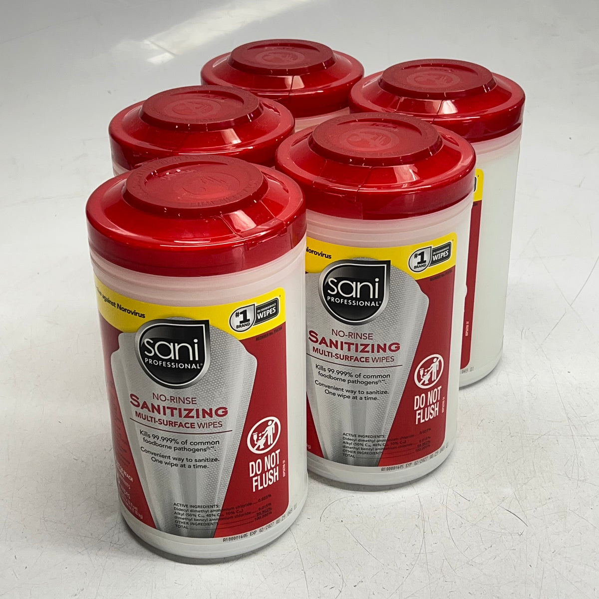 SANI PROFESSIONAL (5 PACK, 95 EACH) No-rinse Sanitizing Wipes 7.75 x 9" 8DP56700