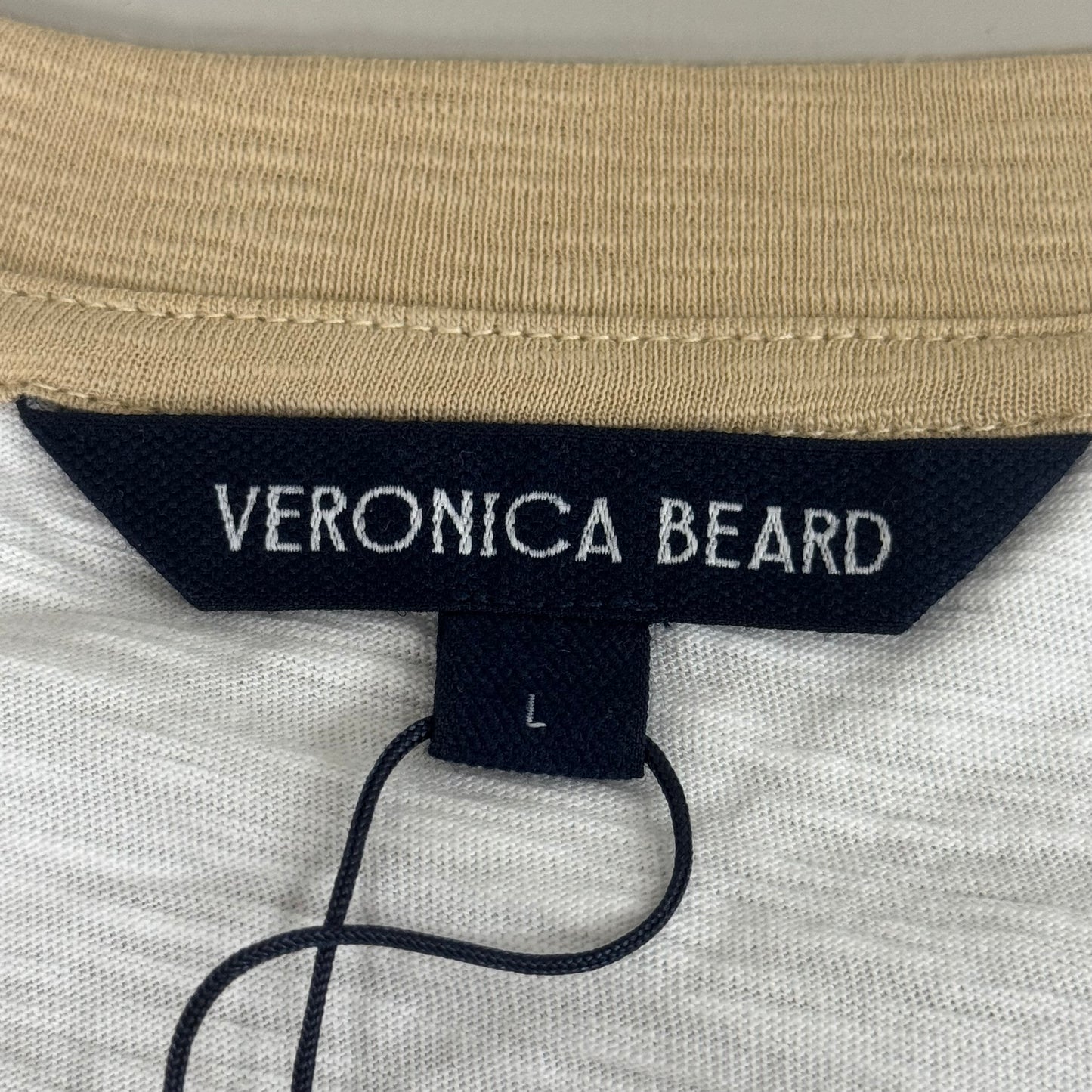 VERONICA BEARD Jeans Women's Mason Baseball Tee Sz-L Stone Khaki/White