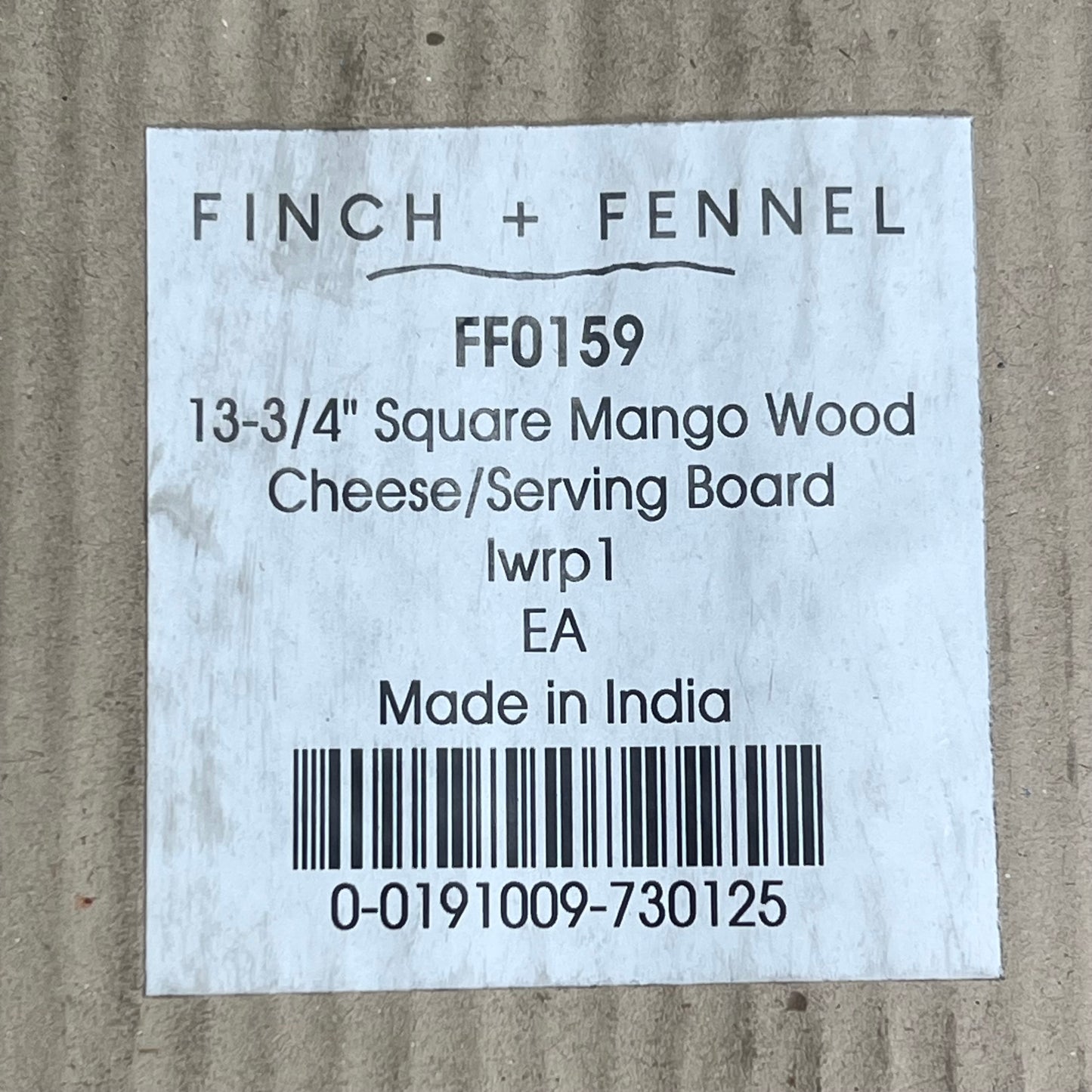 FINCH + FENNEL Square Mango Wood Cheese Serving Board  13-3/4" Natural FF0159