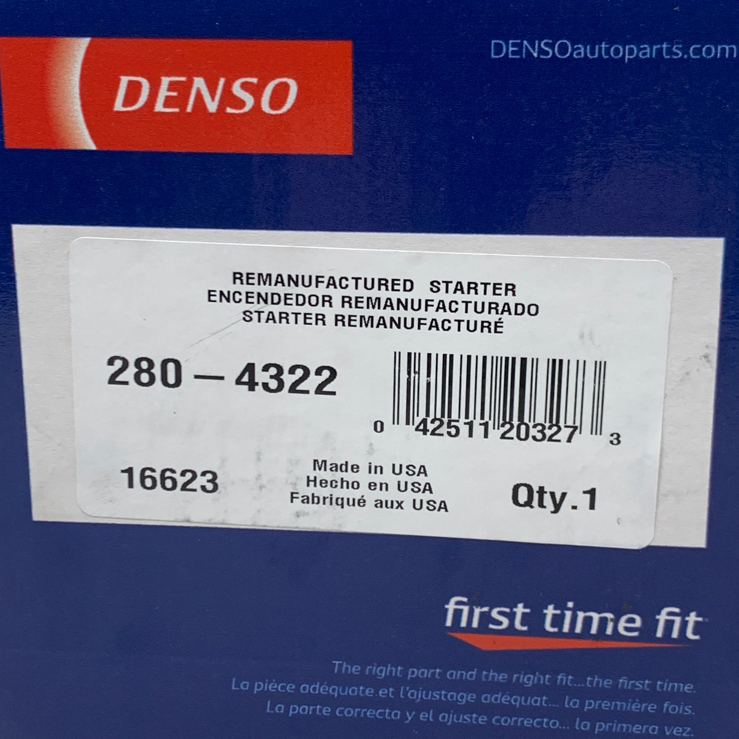 DENSO First Time Fit Starter Motor 1.0 Kilowatt 16623 (Remanufactured) 280-4322