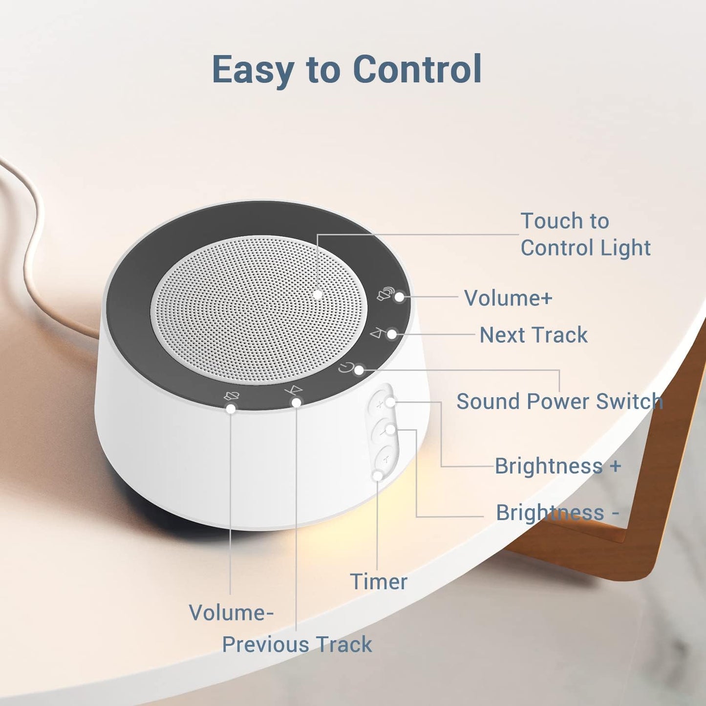 BGOVERSS White Noise Sleep Sound Machine w/ Night Light, Timers White T126L