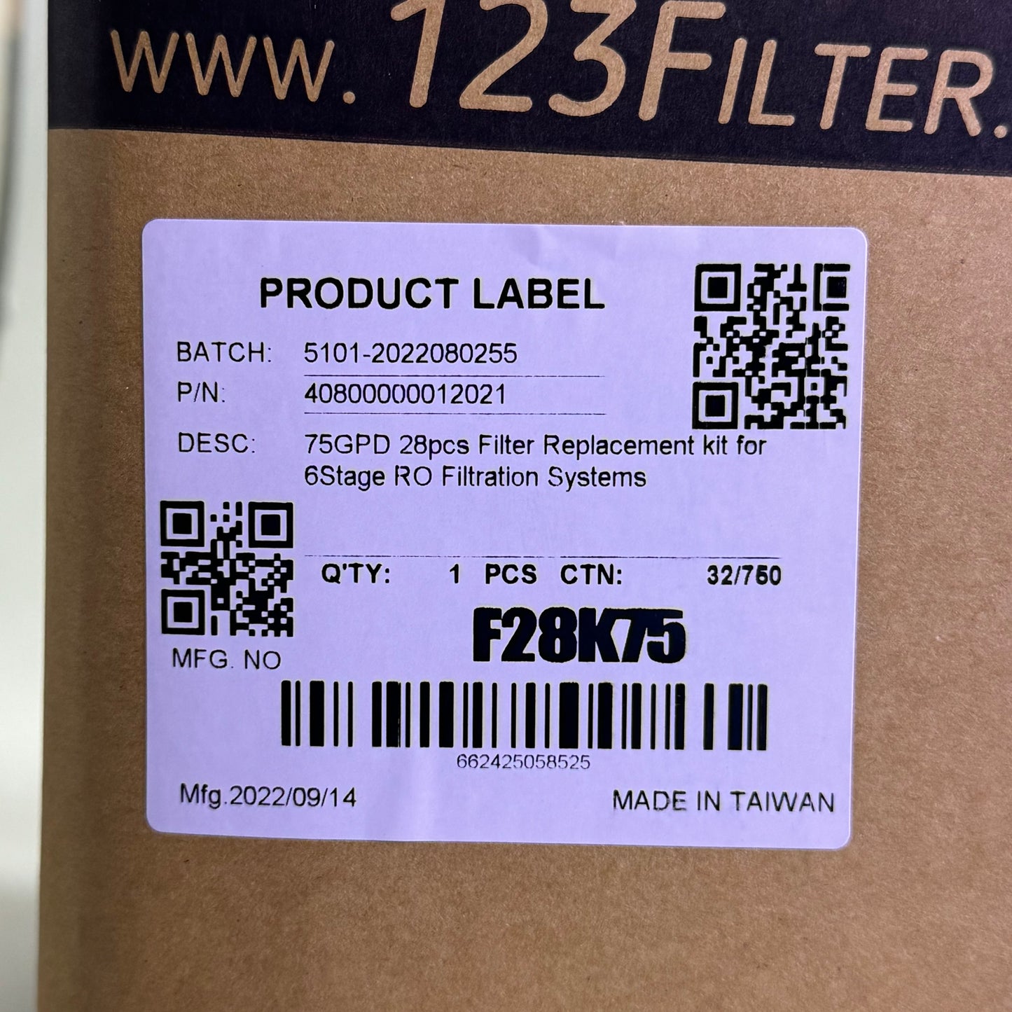 ZA@ 123FILTER 75GPD (28 Pcs) Filter Replacement Kit for 6Stage RO Filtration Systems F28K75 C