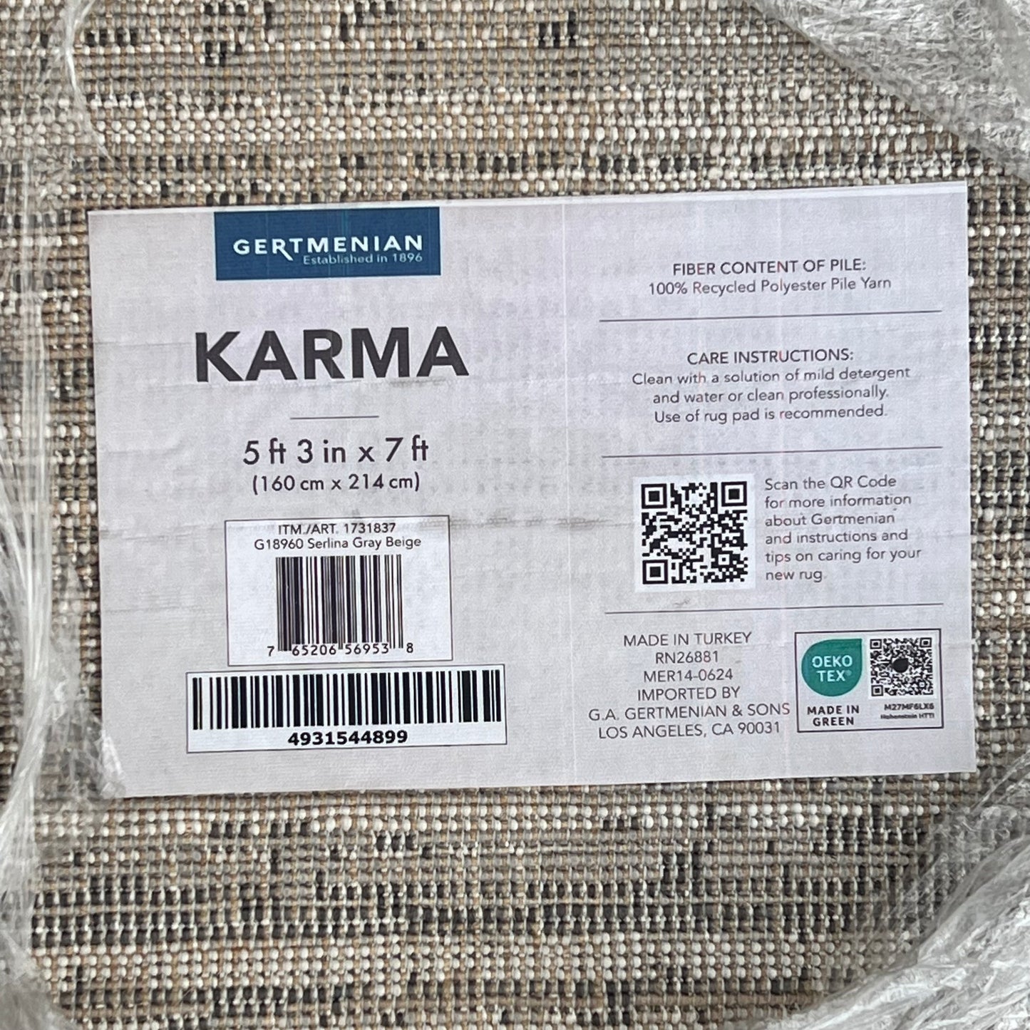 ZA@ GERTMENIAN Karma Area Rug  5' x 7' Grey/Tan/Creme (Return)