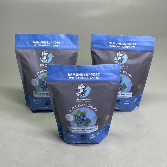 SHAMELESS PETS (3 PACK) Blueberried Treasure Soft Baked Biscuits Dog Treats 16oz
