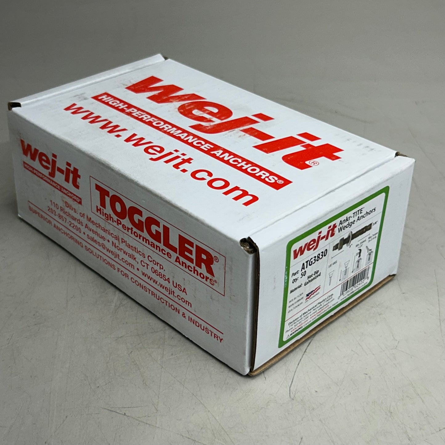 WEJ-IT (50 Per Box) Galvanized Steel Ankr-Tite Wedge Anchors 3/8"x3" Chrome ATG3830