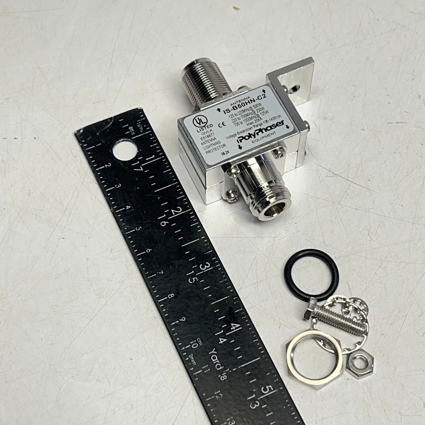 POLY PHASER Bulkhead Coaxial Rf Surge Protector 125MHz 1GHz DC Block IS-B50HN-C2