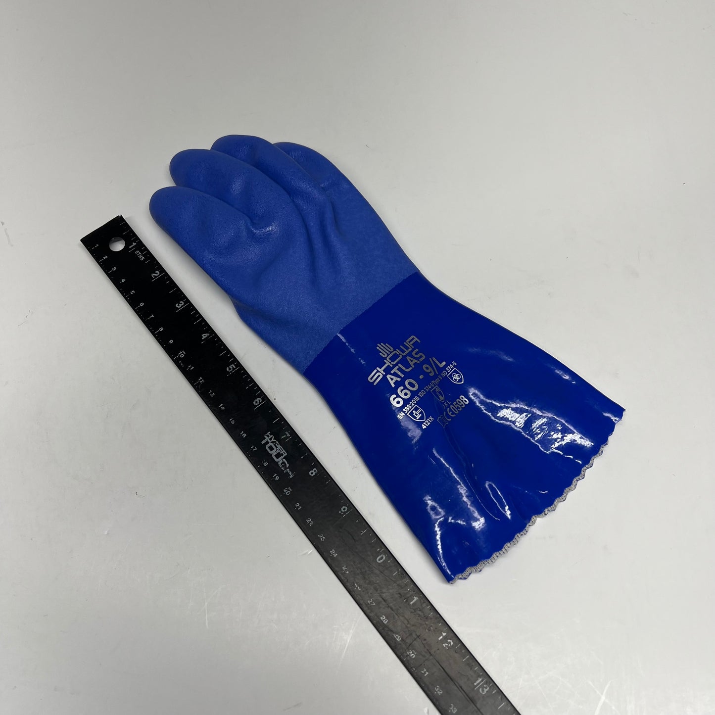 SHOWA Atlas 660 Rough Finish Triple Dipped Pvc Coating Gloves Unisex Sz L Blue