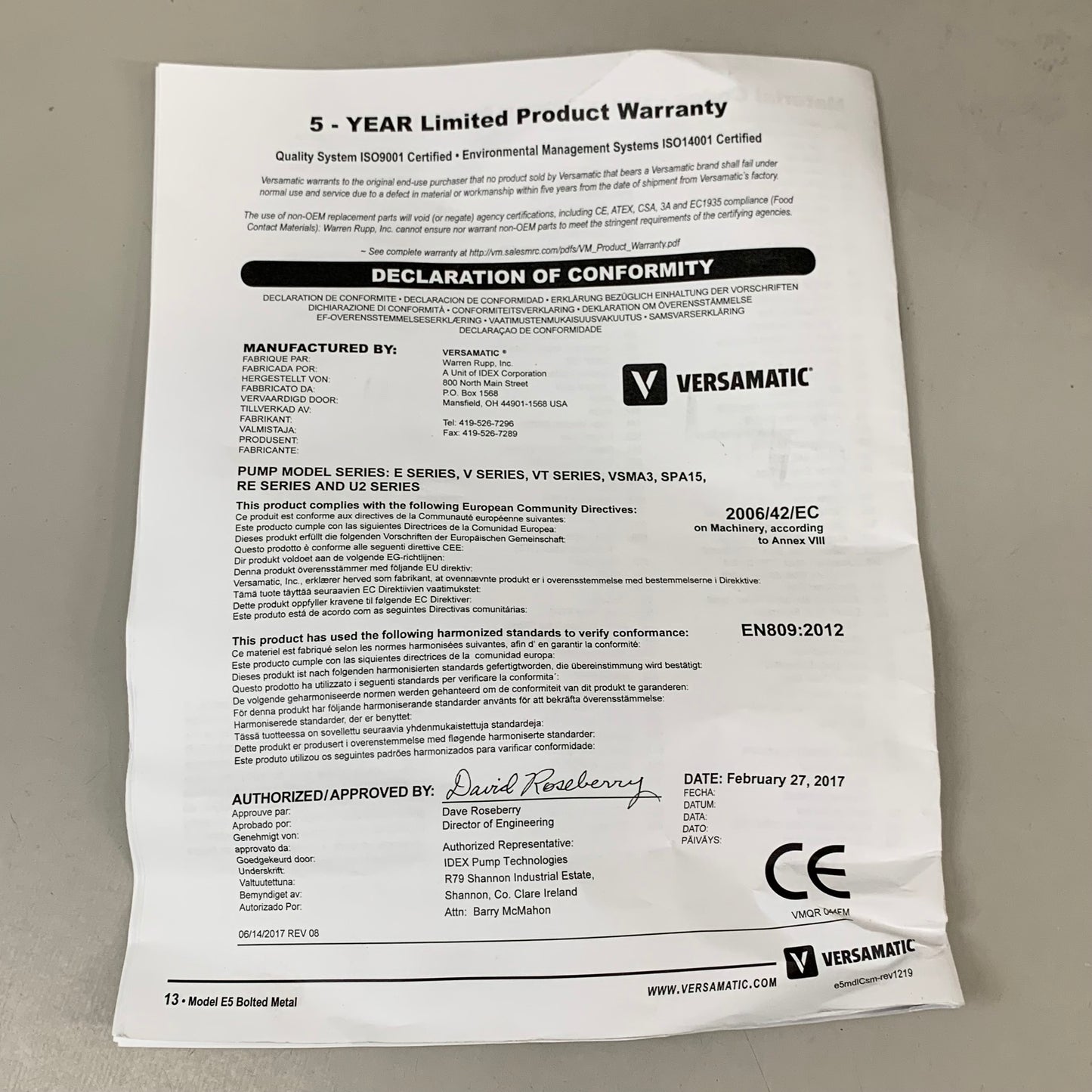 VERSAMATIC Air Operated Double Diaphragm Pump 1/2"  E5AP5T559C