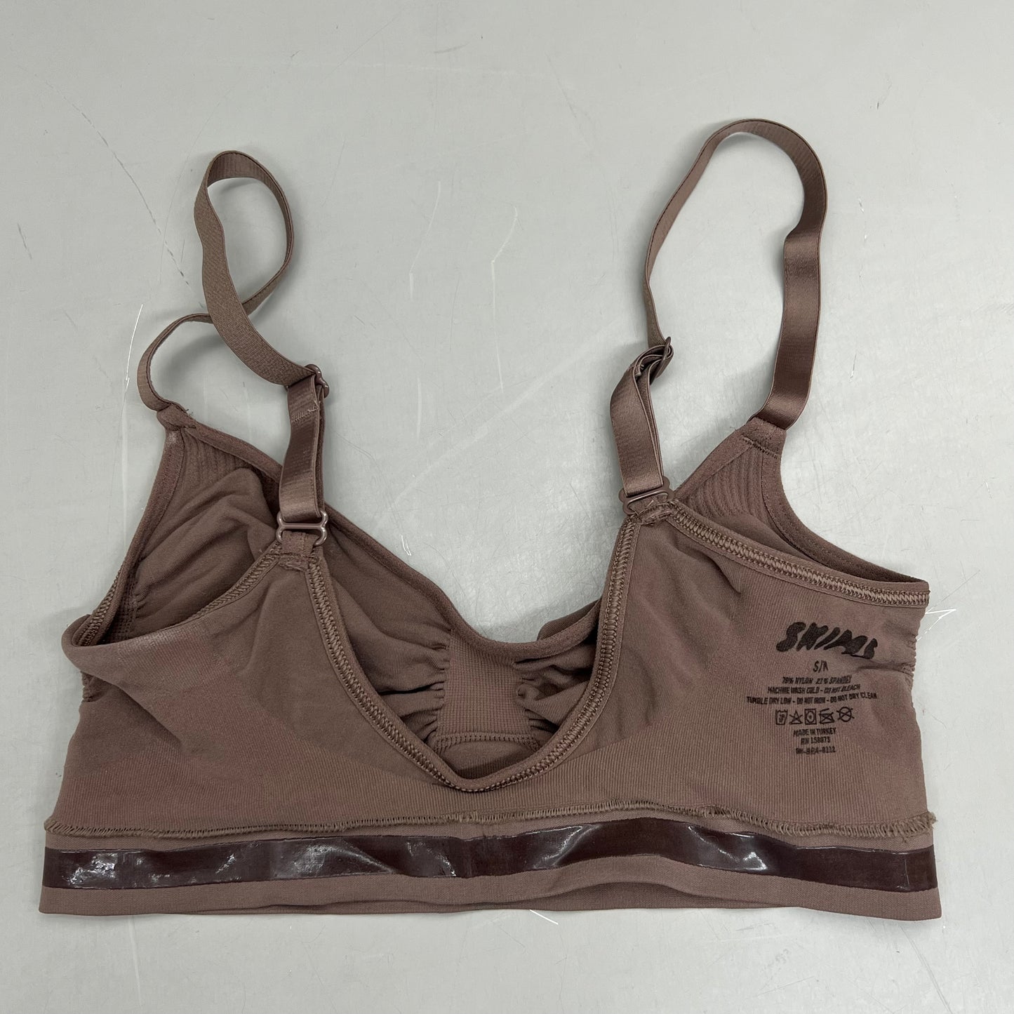 SKIMS Strong Support Seamless Bralette Pique Stitching Women's Sz S Umber