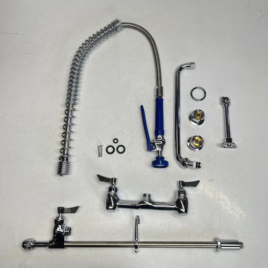 WATERLOO Pre-rinse Faucet Wall Mount  8" 1.15 GPM 44" Hose Chrome 750PRW814